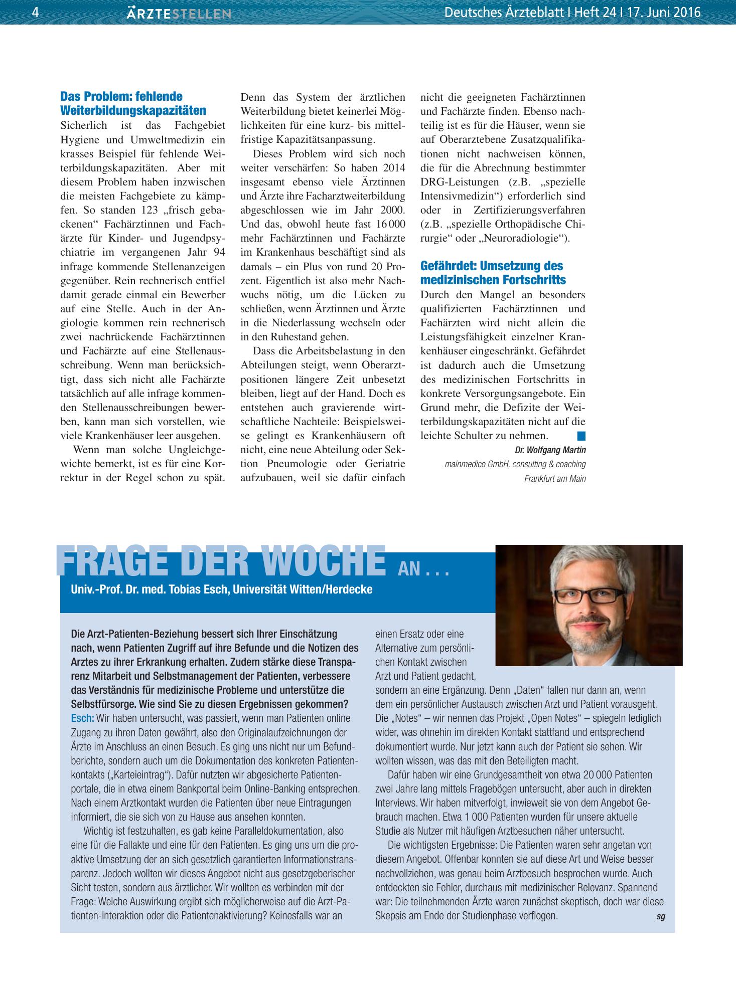 Vorschauseite 1: Frage der Woche an . . . Univ.-Prof. Dr. med. Tobias Esch, Universität Witten/Herdecke – Deutsches Ärzteblatt