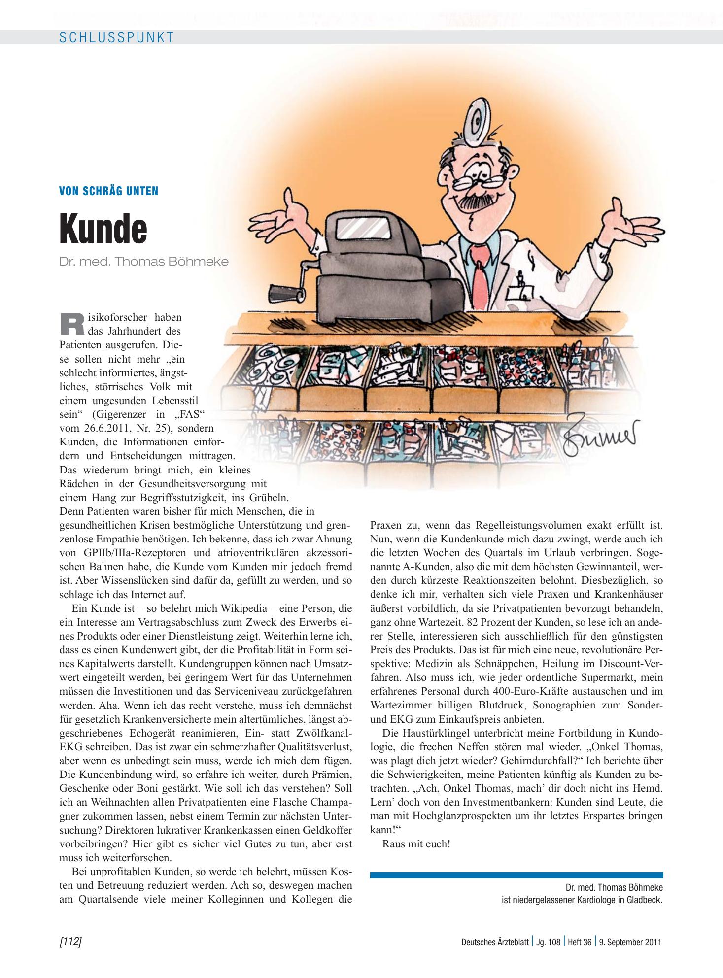 Vorschauseite 1: Von schräg unten: Kunde – Deutsches Ärzteblatt