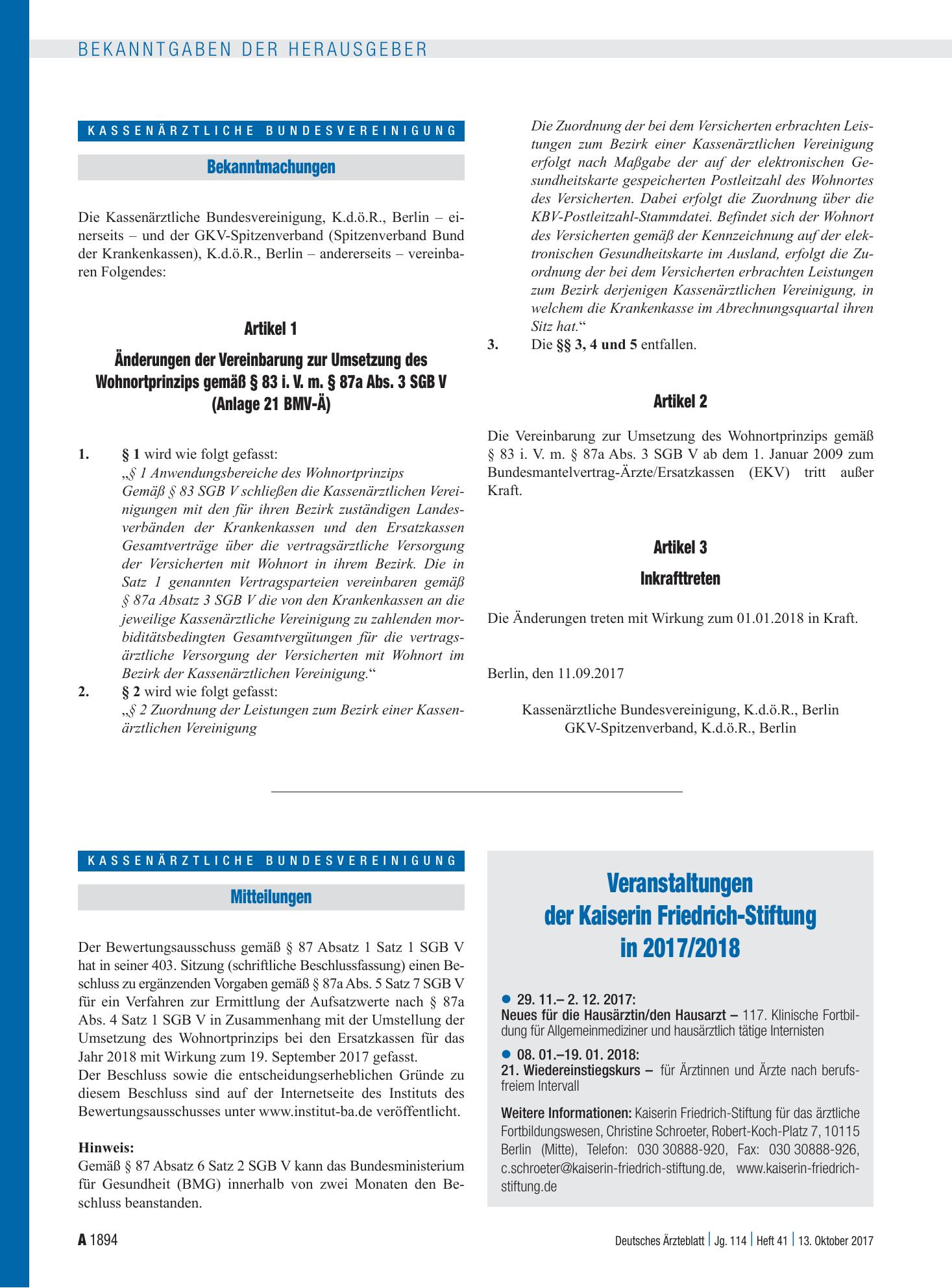 Vorschauseite 1: Mitteilungen – Deutsches Ärzteblatt