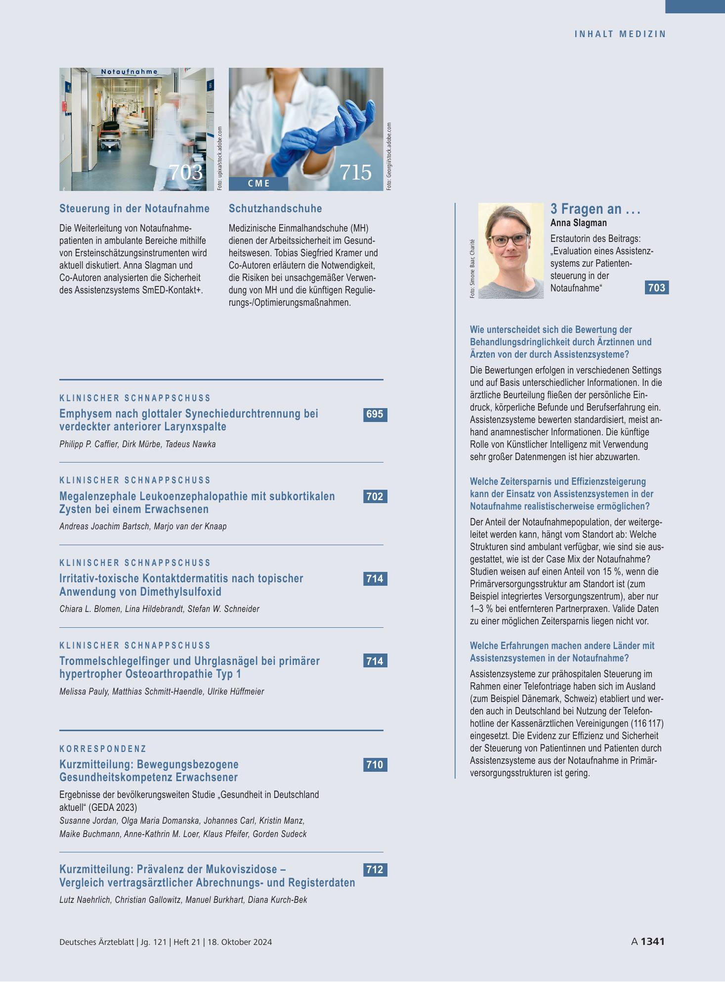 Vorschauseite 1: 3 Fragen an . . . Anna Slagman – Deutsches Ärzteblatt