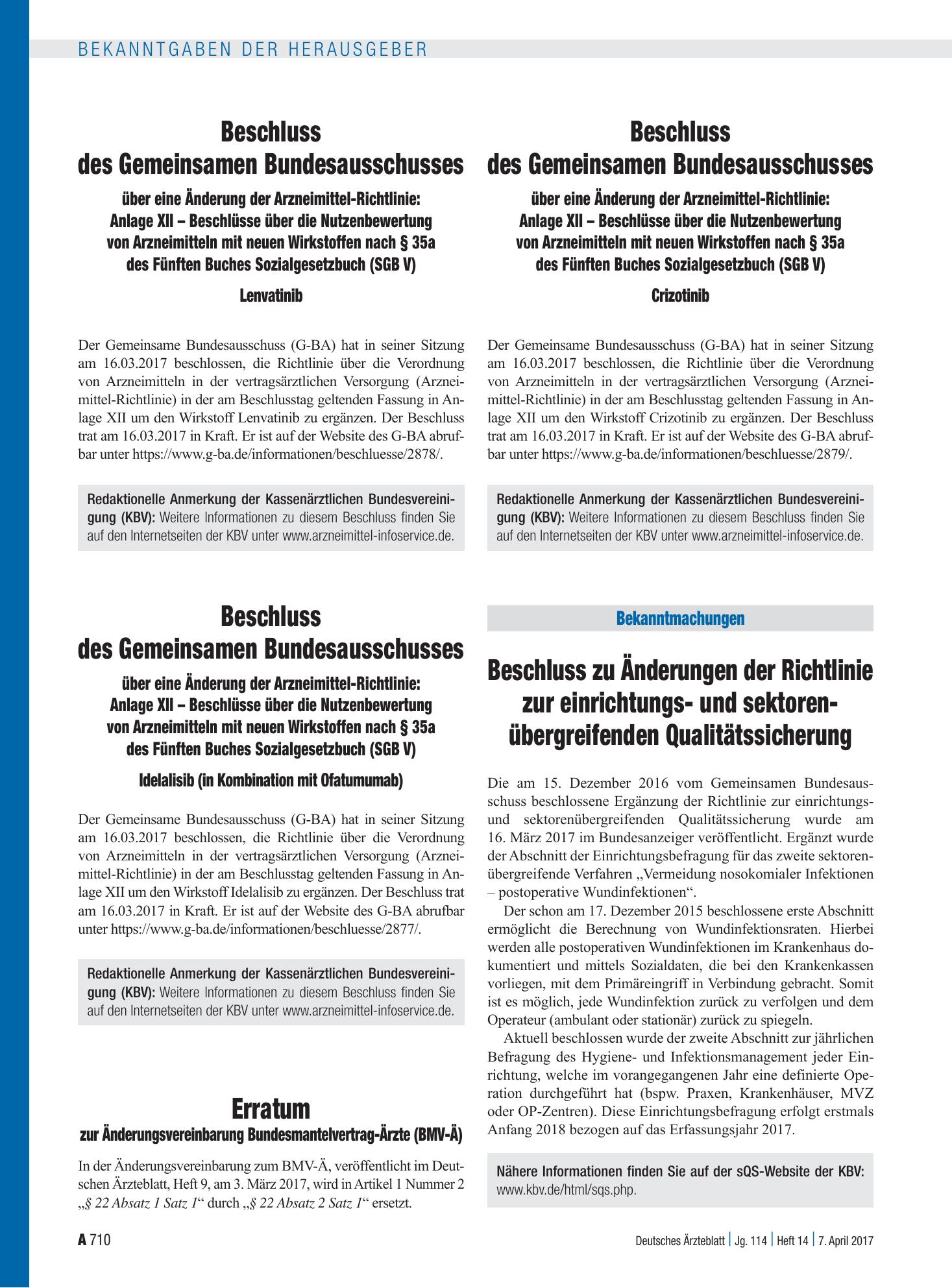 Vorschauseite 1: Erratum zur Änderungsvereinbarung Bundesmantelvertrag-Ärzte (BMV-Ä) – Deutsches Ärzteblatt