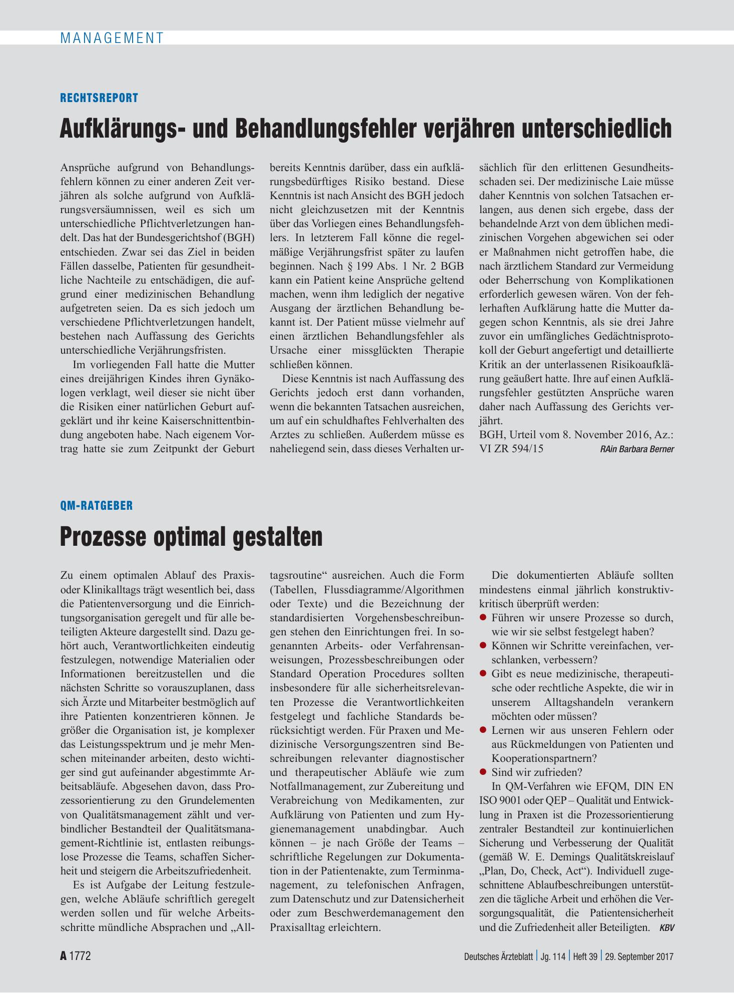 Vorschauseite 1: QM-Ratgeber: Prozesse optimal gestalten – Deutsches Ärzteblatt
