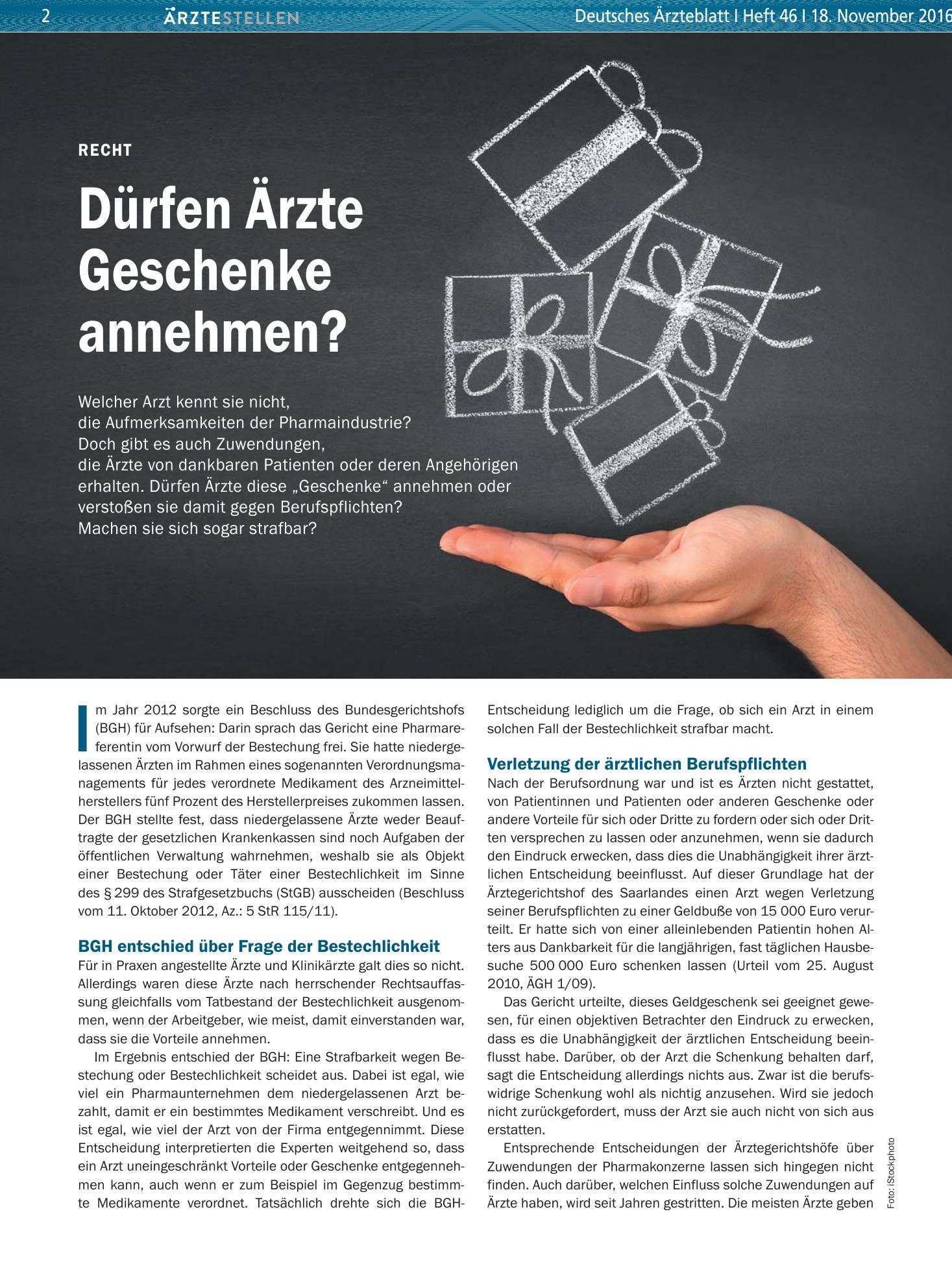 Vorschauseite 1: Recht: Dürfen Ärzte Geschenke annehmen? – Deutsches Ärzteblatt