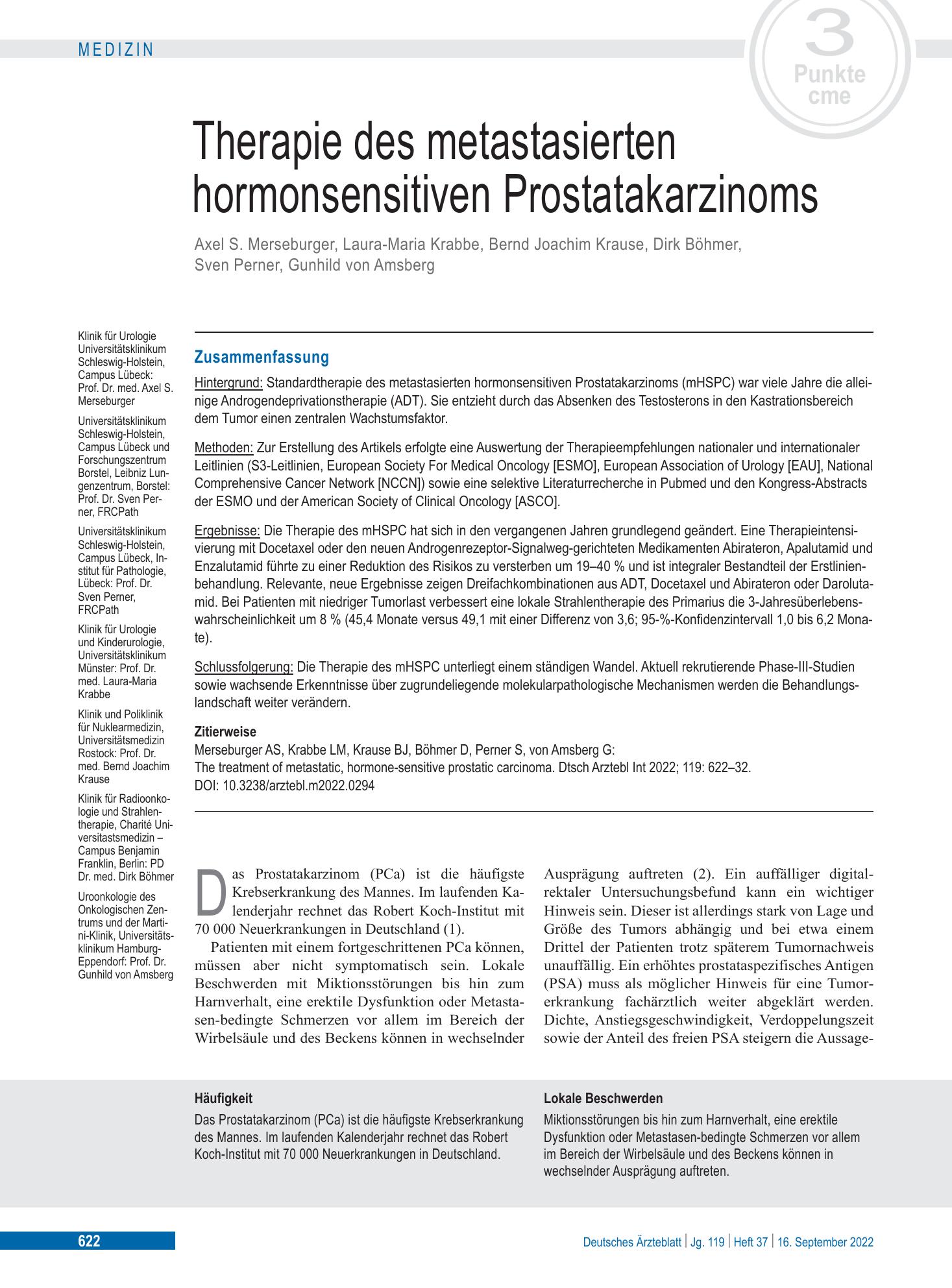 Vorschauseite 1: Therapie des metastasierten hormonsensitiven Prostatakarzinoms – Deutsches Ärzteblatt