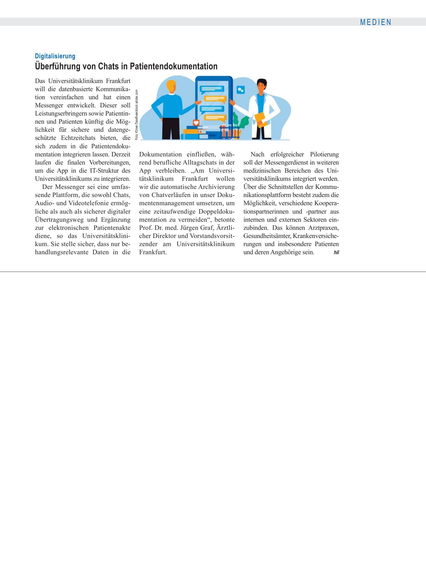 Vorschauseite 1: Digitalisierung: Überführung von Chats in Patientendokumentation – Deutsches Ärzteblatt