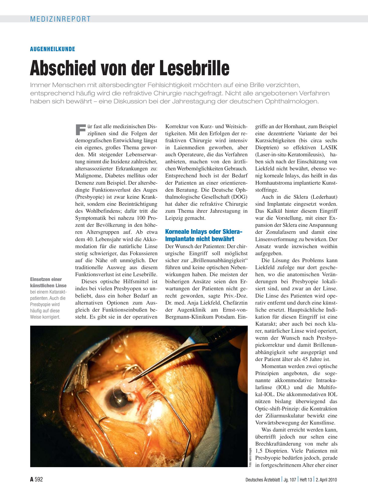 Vorschauseite 1: Augenheilkunde: Abschied von der Lesebrille – Deutsches Ärzteblatt