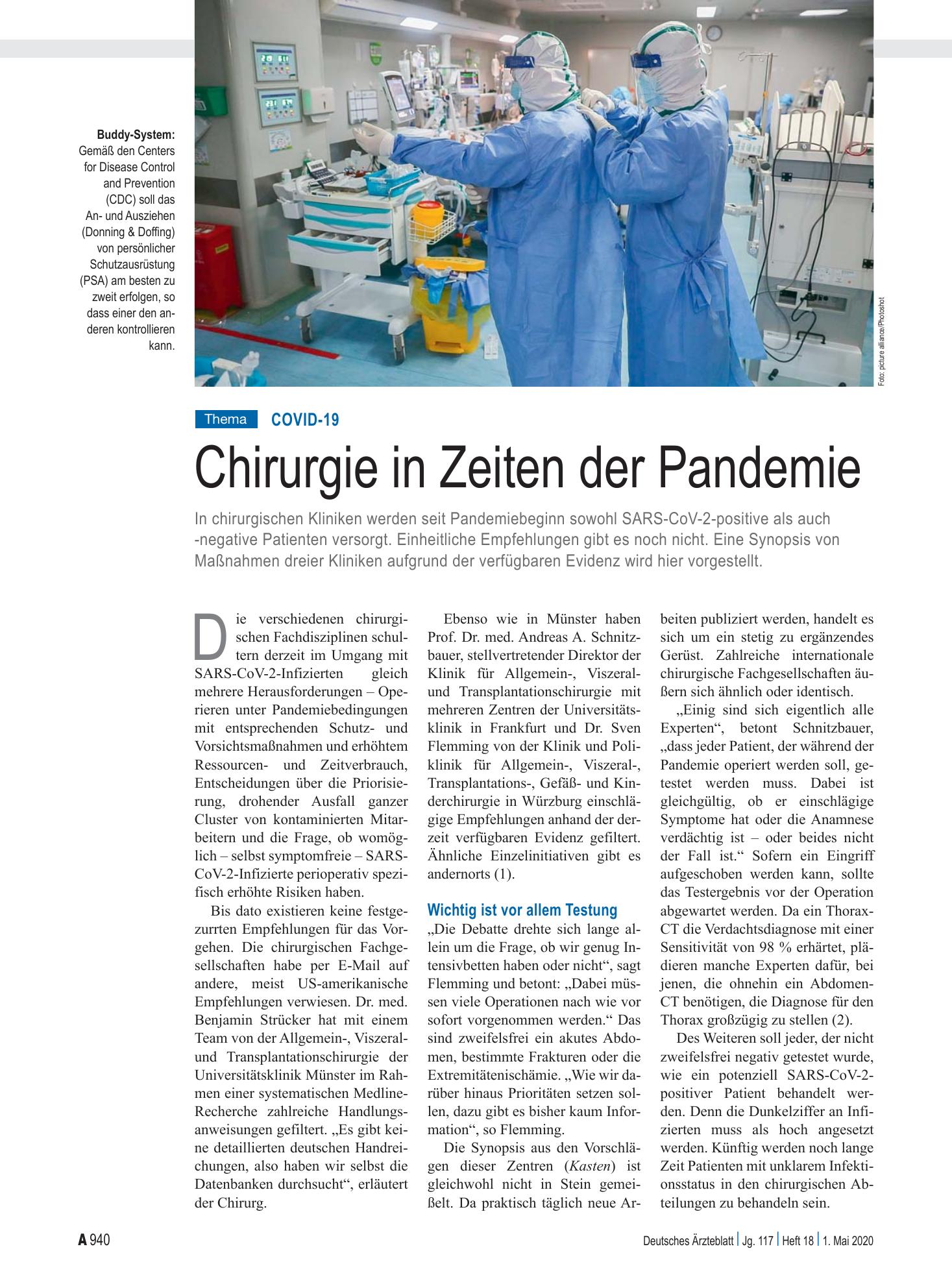 Vorschauseite 1: COVID-19: Chirurgie in Zeiten der Pandemie – Deutsches Ärzteblatt