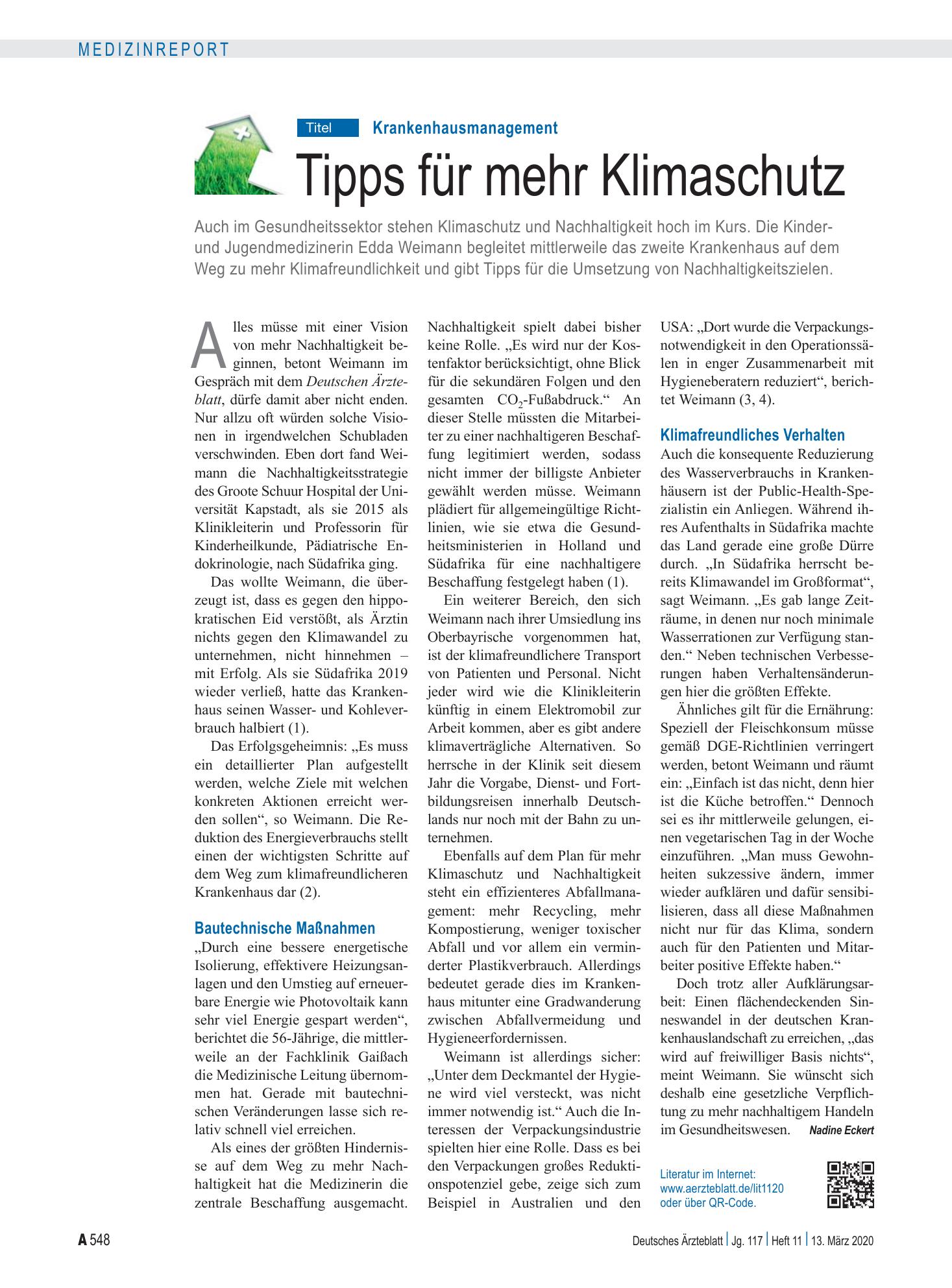 Vorschauseite 1: Krankenhausmanagement: Tipps für mehr Klimaschutz – Deutsches Ärzteblatt