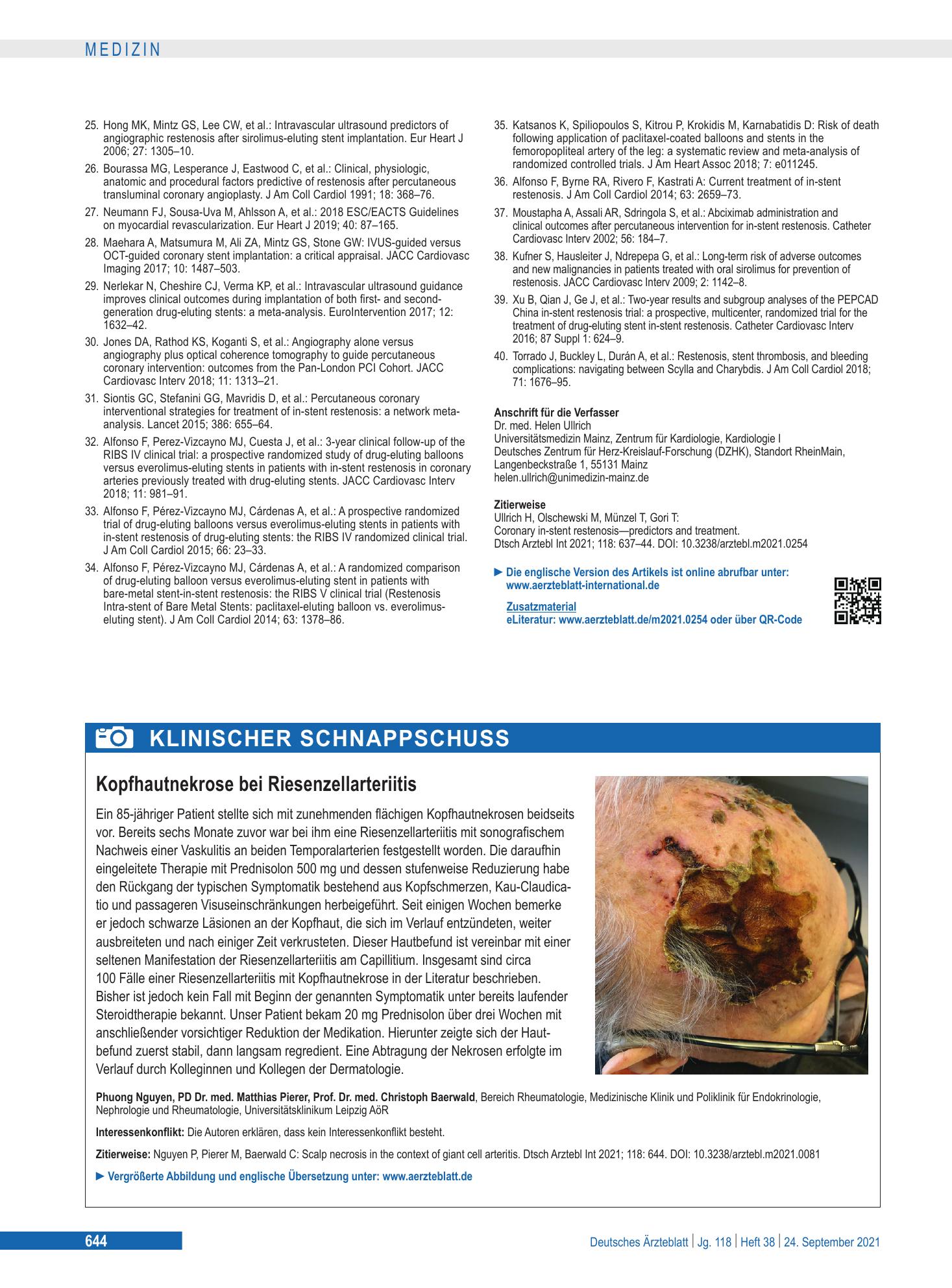 Vorschauseite 1: Kopfhautnekrose bei Riesenzellarteriitis – Deutsches Ärzteblatt