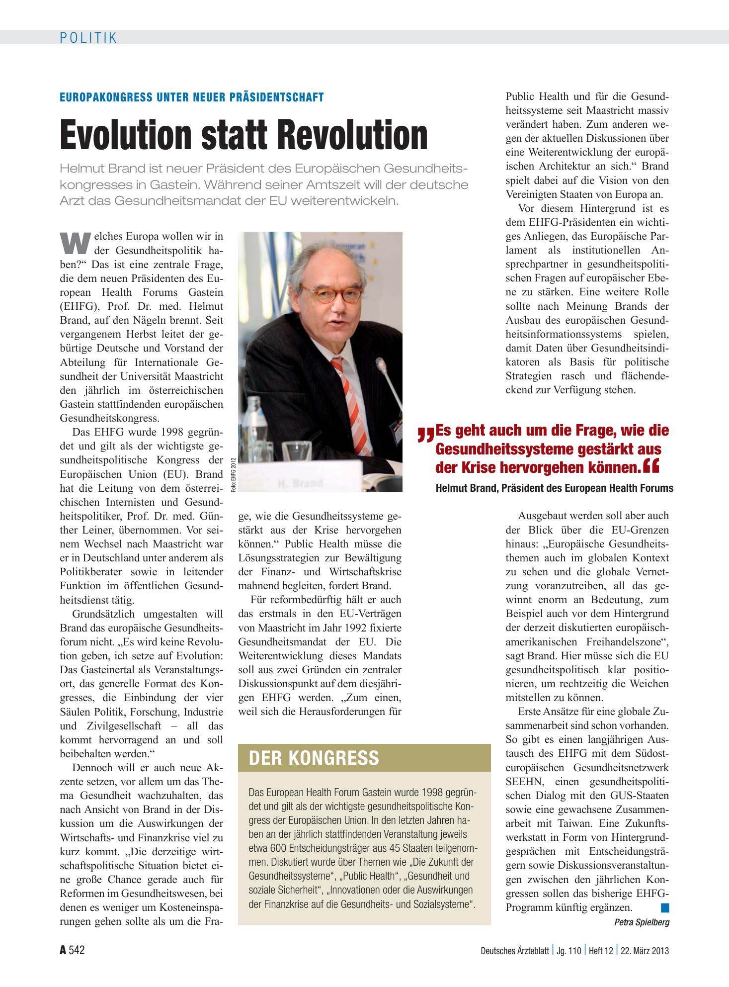 Vorschauseite 1: Europakongress unter neuer Präsidentschaft: Evolution statt Revolution – Deutsches Ärzteblatt