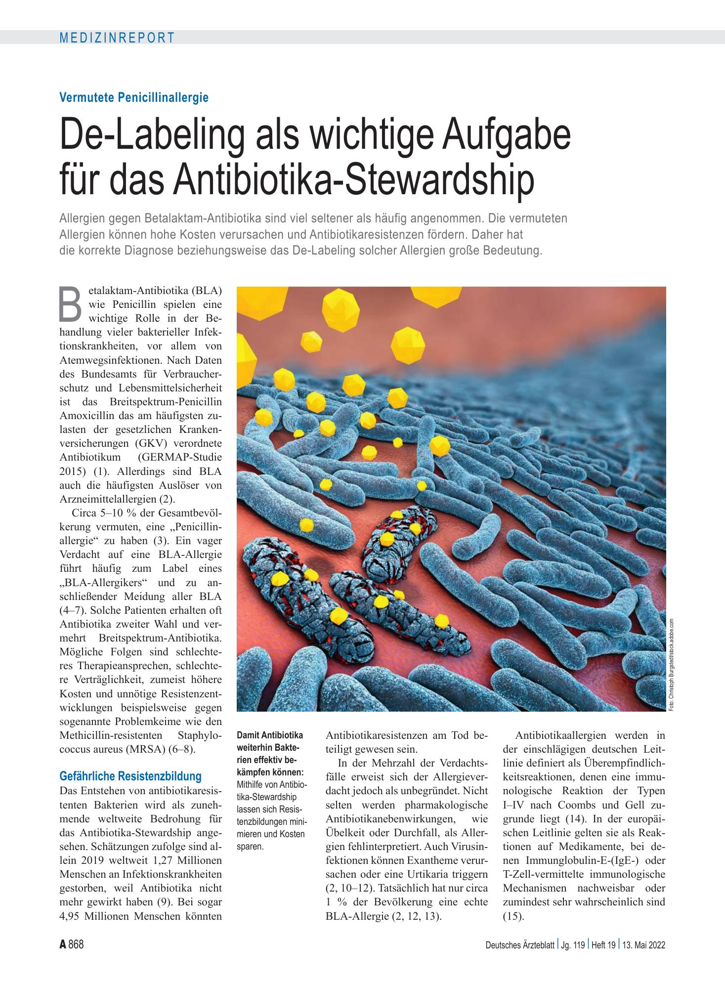 Vorschauseite 1: Vermutete Penicillinallergie: De-Labeling als wichtige Aufgabe für das Antibiotika-Stewardship – Deutsches Ärzteblatt