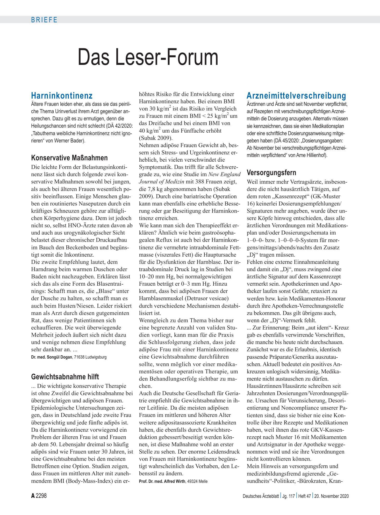 Vorschauseite 1: Harninkontinenz: Konservative Maßnahmen – Deutsches Ärzteblatt