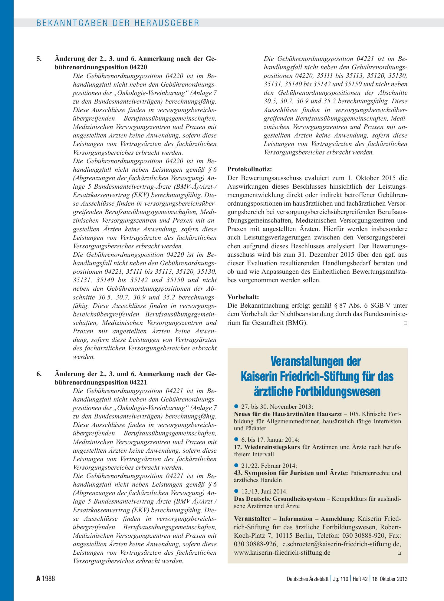 Vorschauseite 1: Veranstaltungen der Kaiserin Friedrich-Stiftung für das ärztliche Fortbildungswesen – Deutsches Ärzteblatt