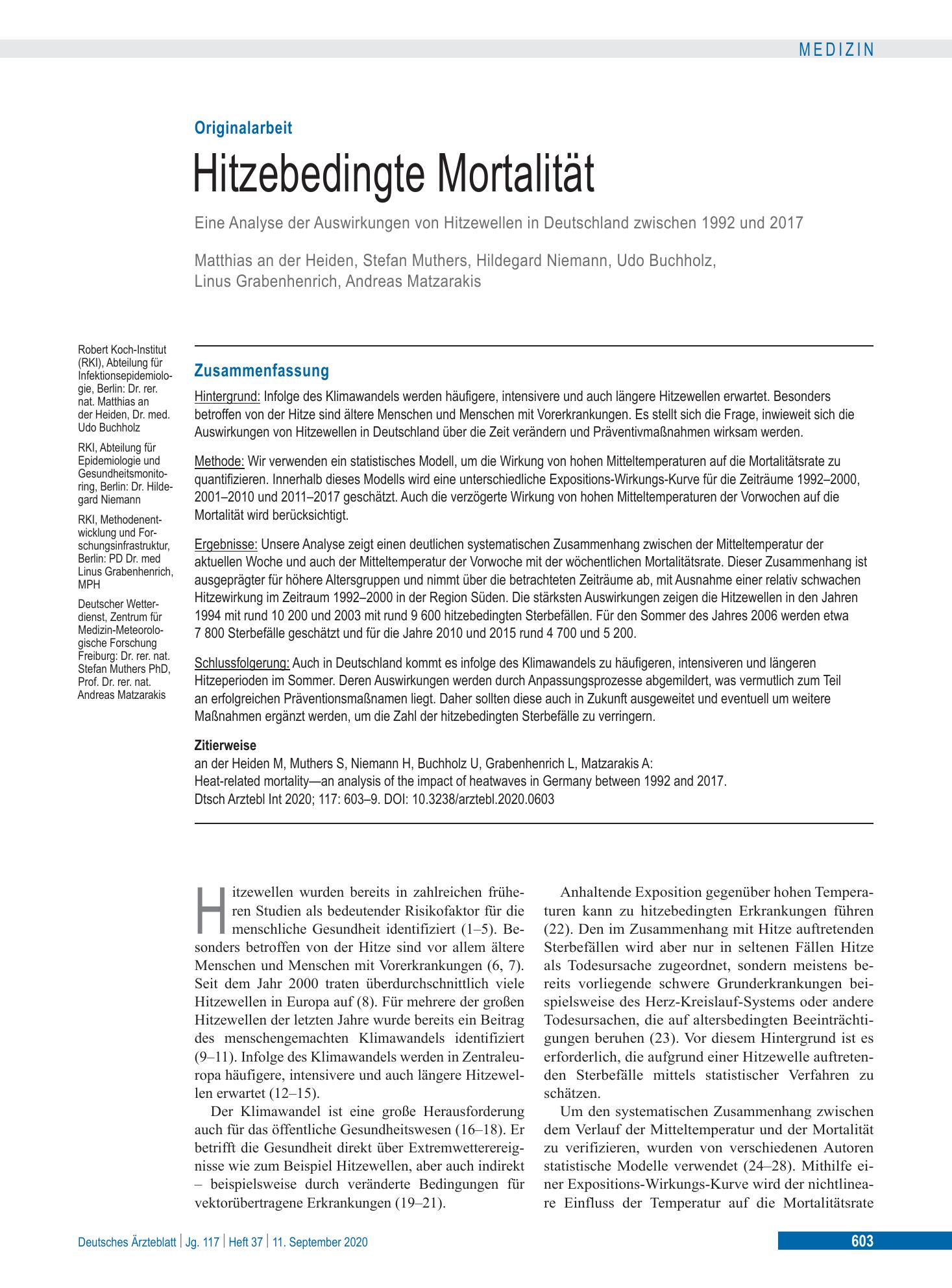 Vorschauseite 1: Hitzebedingte Mortalität – Deutsches Ärzteblatt