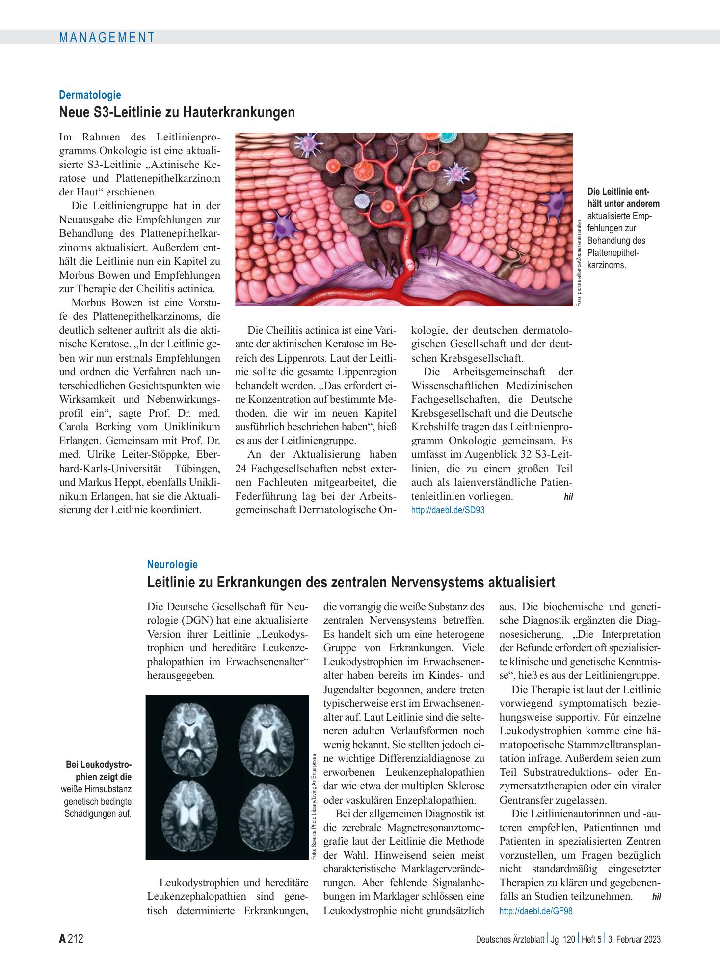 Vorschauseite 1: Dermatologie: Neue S3-Leitlinie zu Hauterkrankungen – Deutsches Ärzteblatt