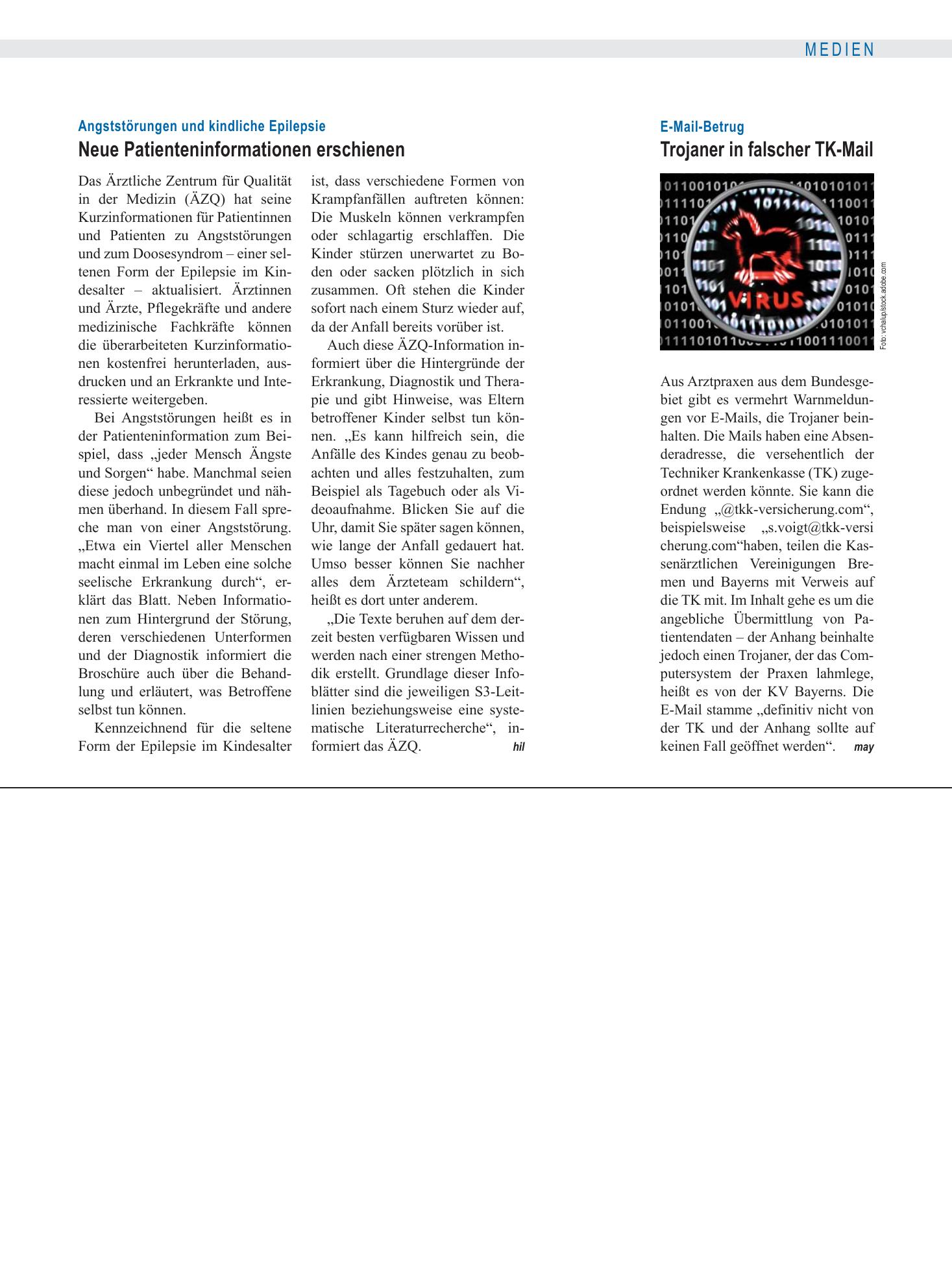 Vorschauseite 1: E-Mail-Betrug: Trojaner in falscher TK-Mail – Deutsches Ärzteblatt