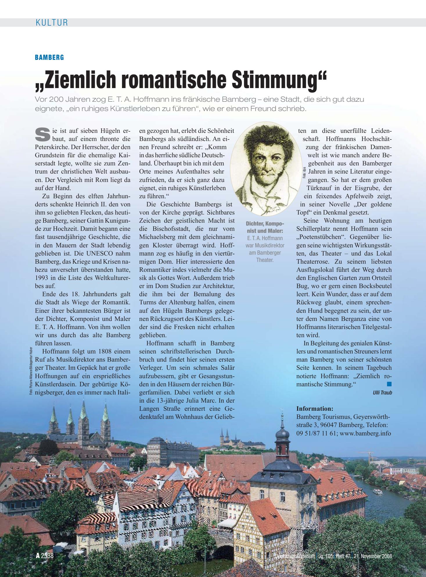 Vorschauseite 1: Bamberg: „Ziemlich romantische Stimmung“ – Deutsches Ärzteblatt