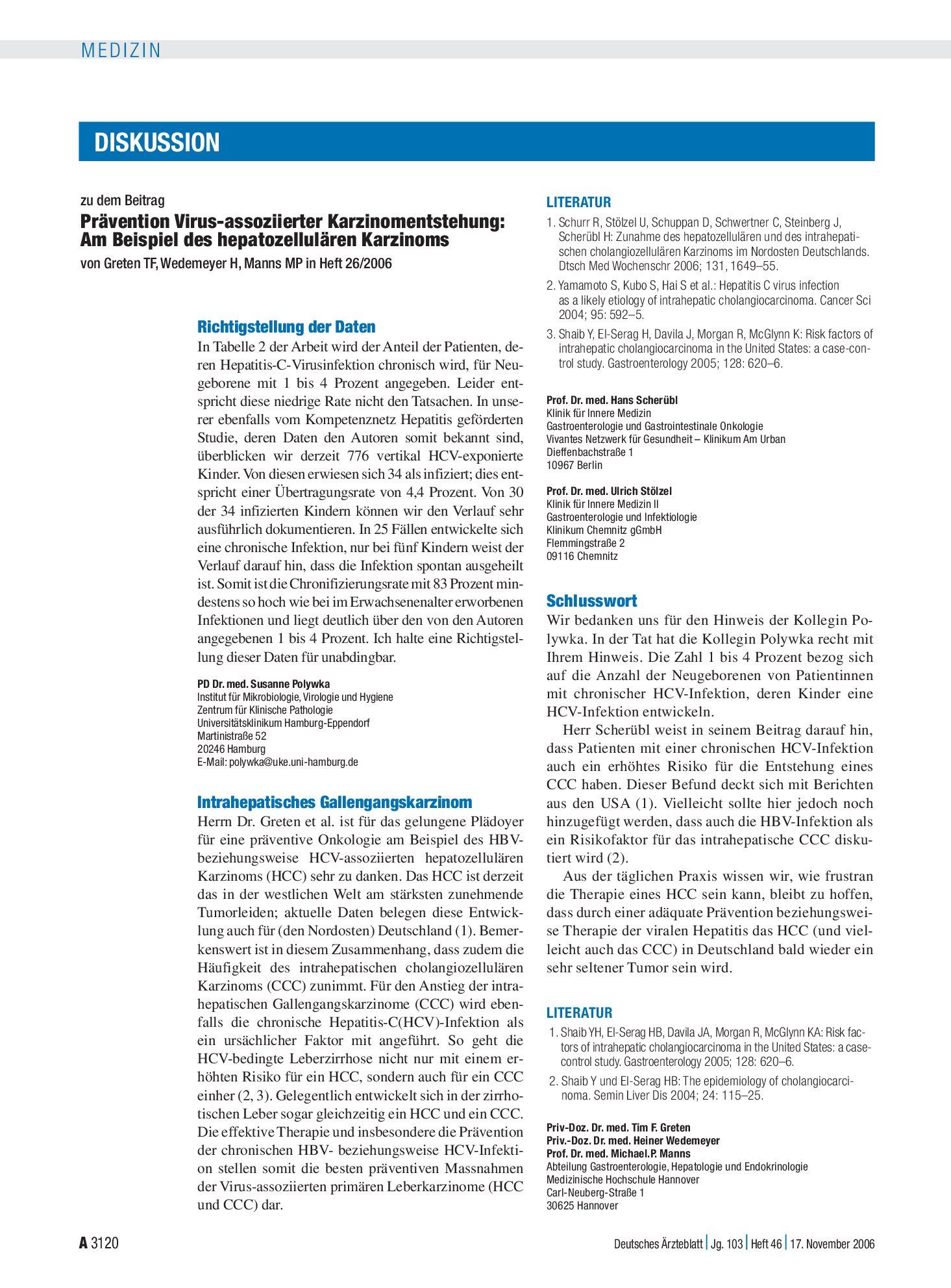 Vorschauseite 1: Prävention Virus-assoziierter Karzinomentstehung – Am Beispiel des hepatozellulären Karzinoms: Richtigstellung der Daten – Deutsches Ärzteblatt