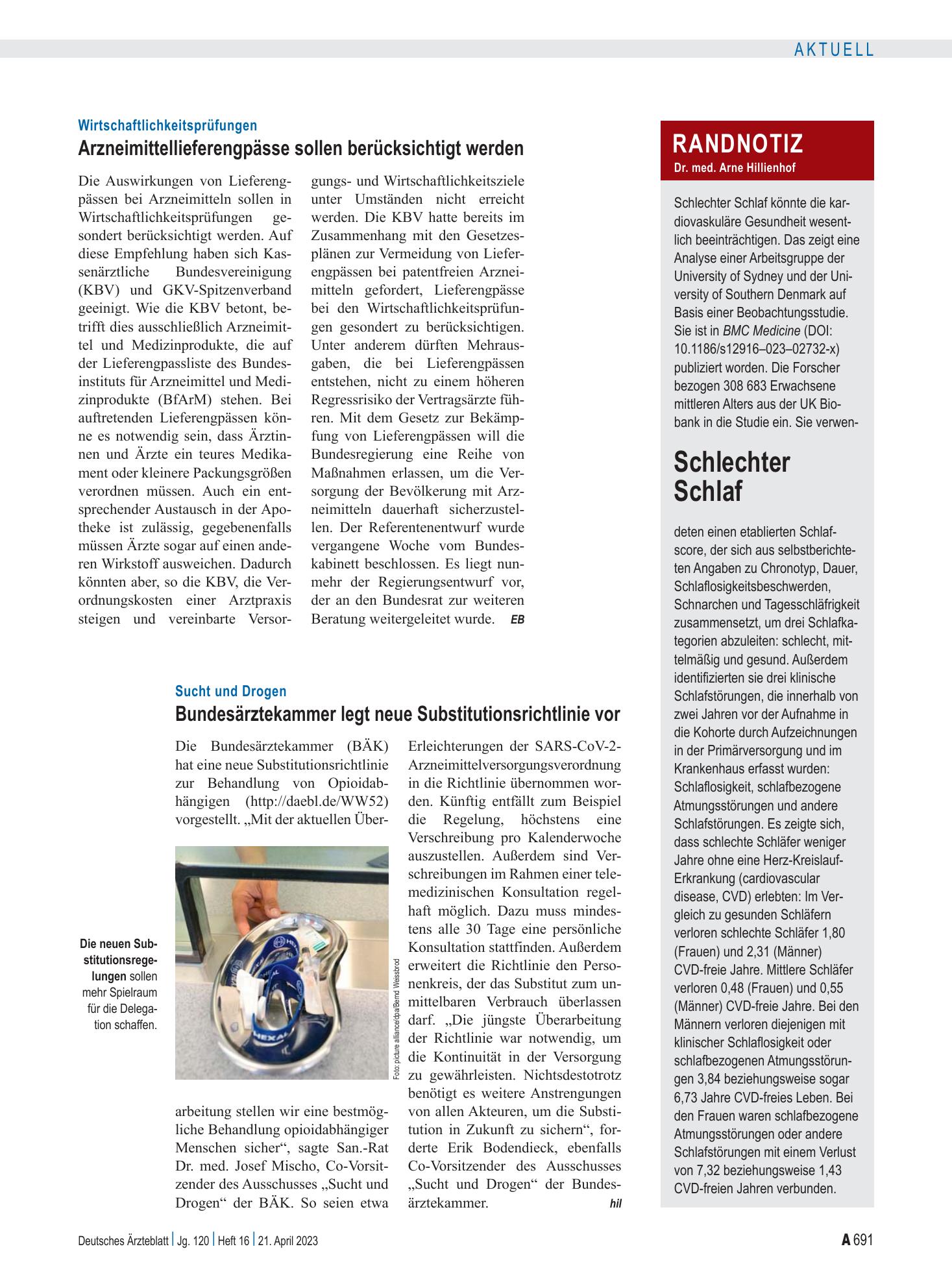 Vorschauseite 1: Randnotiz: Schlechter Schlaf – Deutsches Ärzteblatt