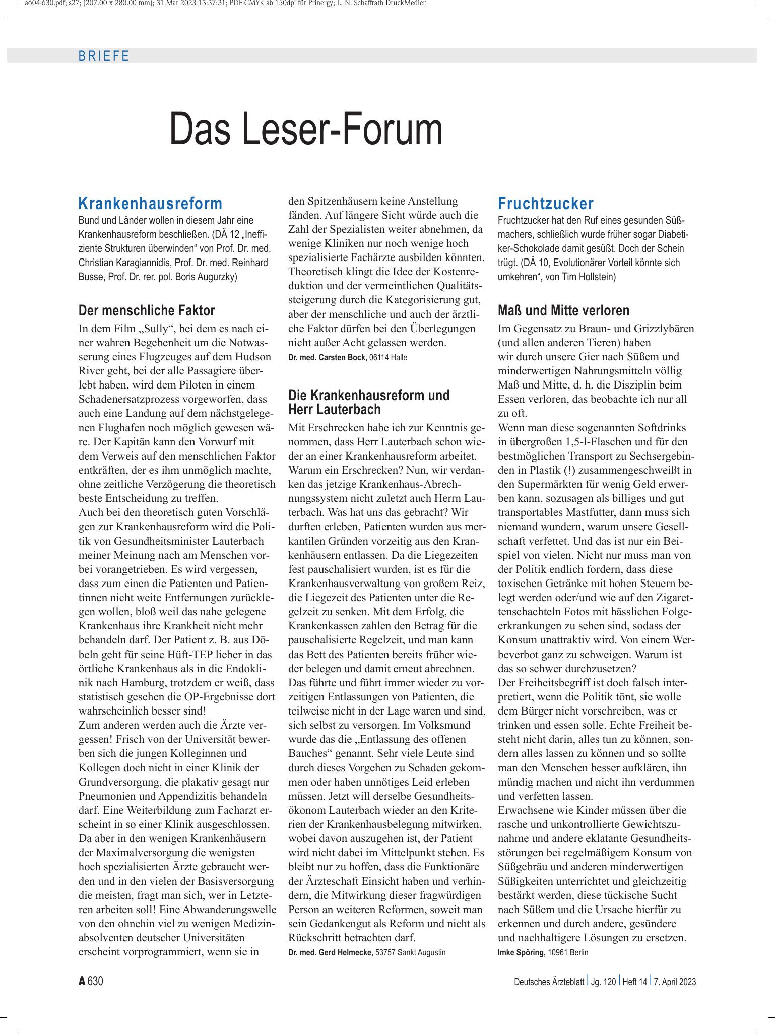 Vorschauseite 1: Fruchtzucker: Maß und Mitte verloren – Deutsches Ärzteblatt