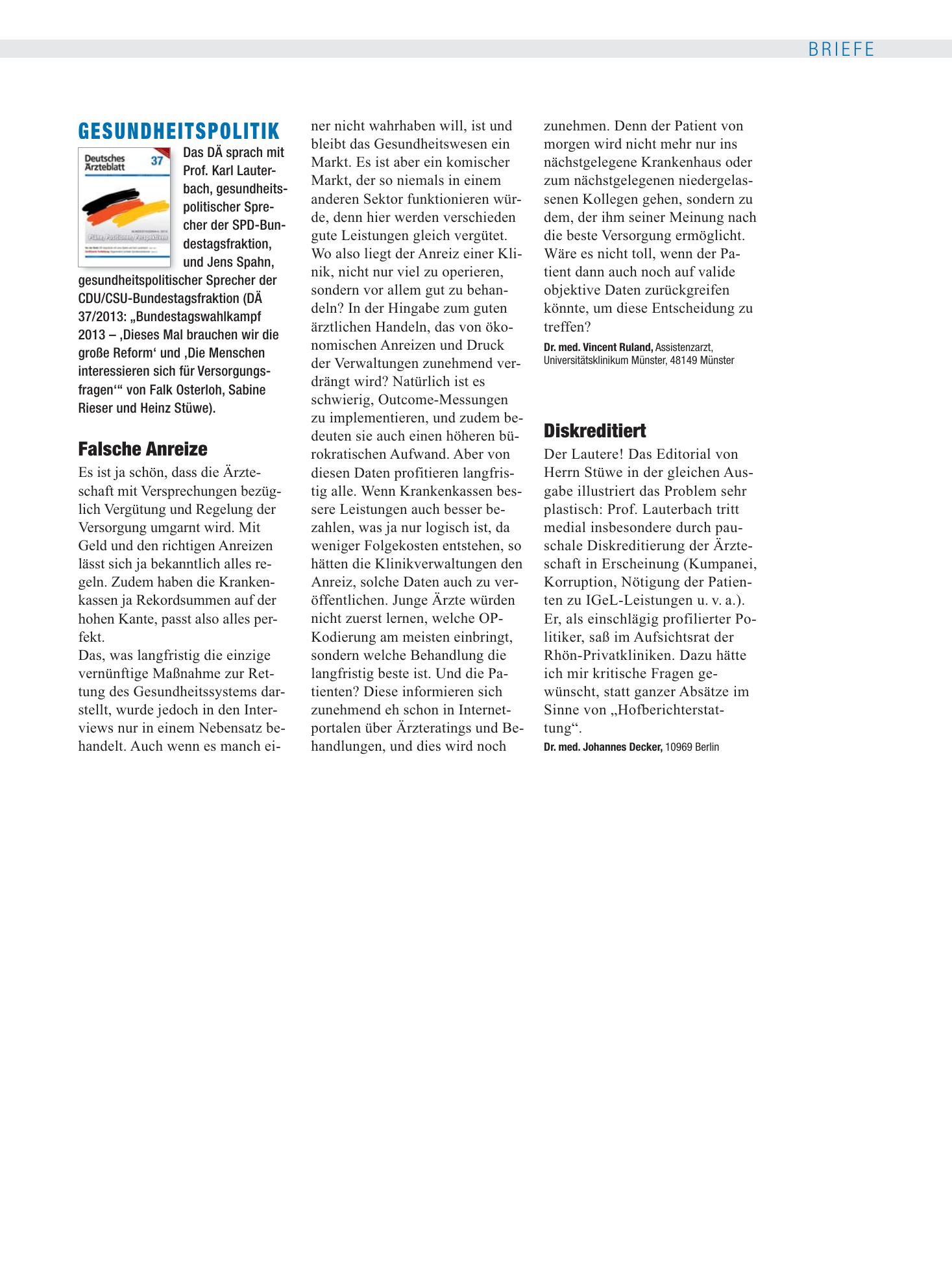 Vorschauseite 1: Gesundheitspolitik: Diskreditiert – Deutsches Ärzteblatt
