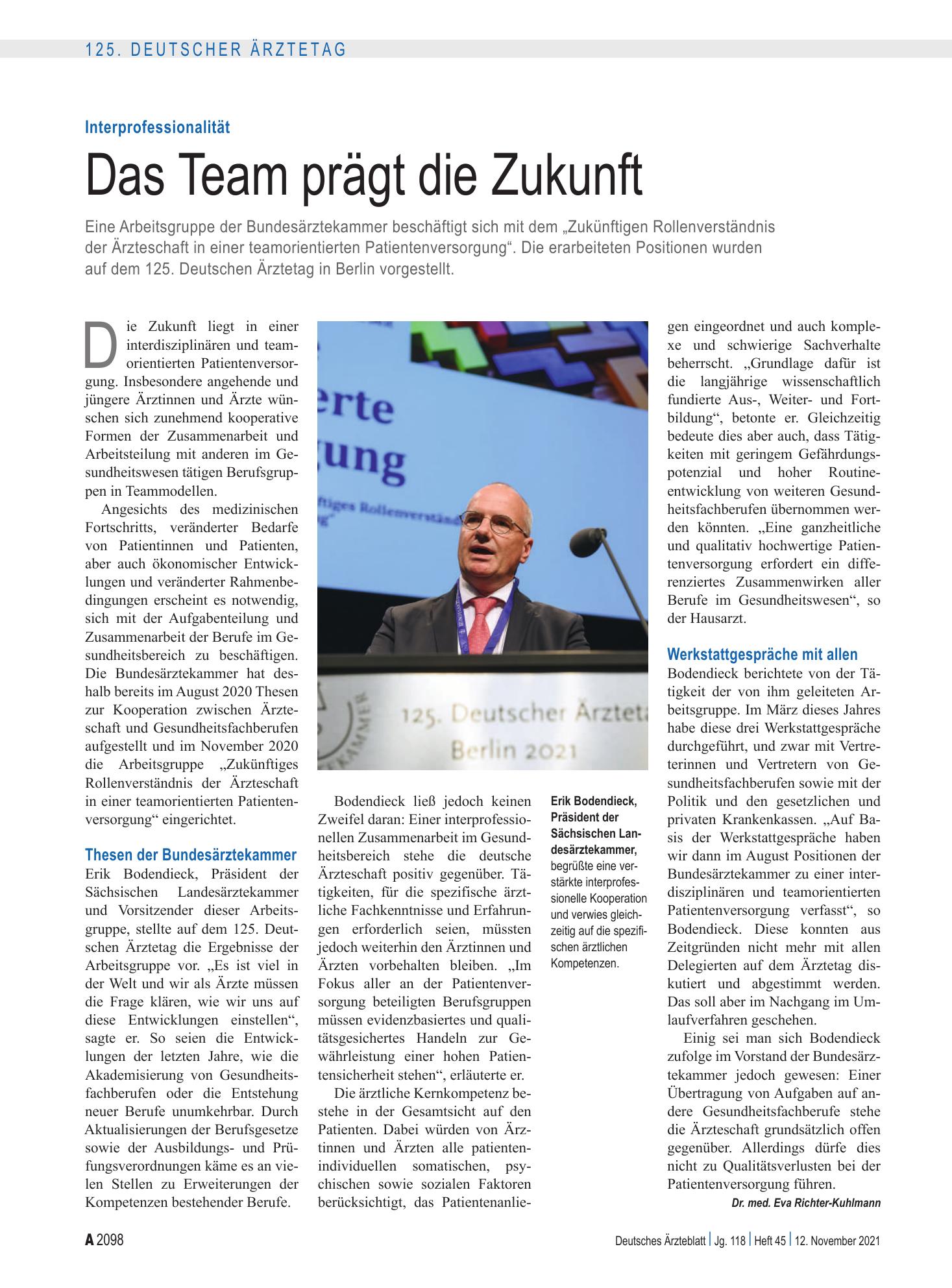 Vorschauseite 1: Interprofessionalität: Das Team prägt die Zukunft – Deutsches Ärzteblatt