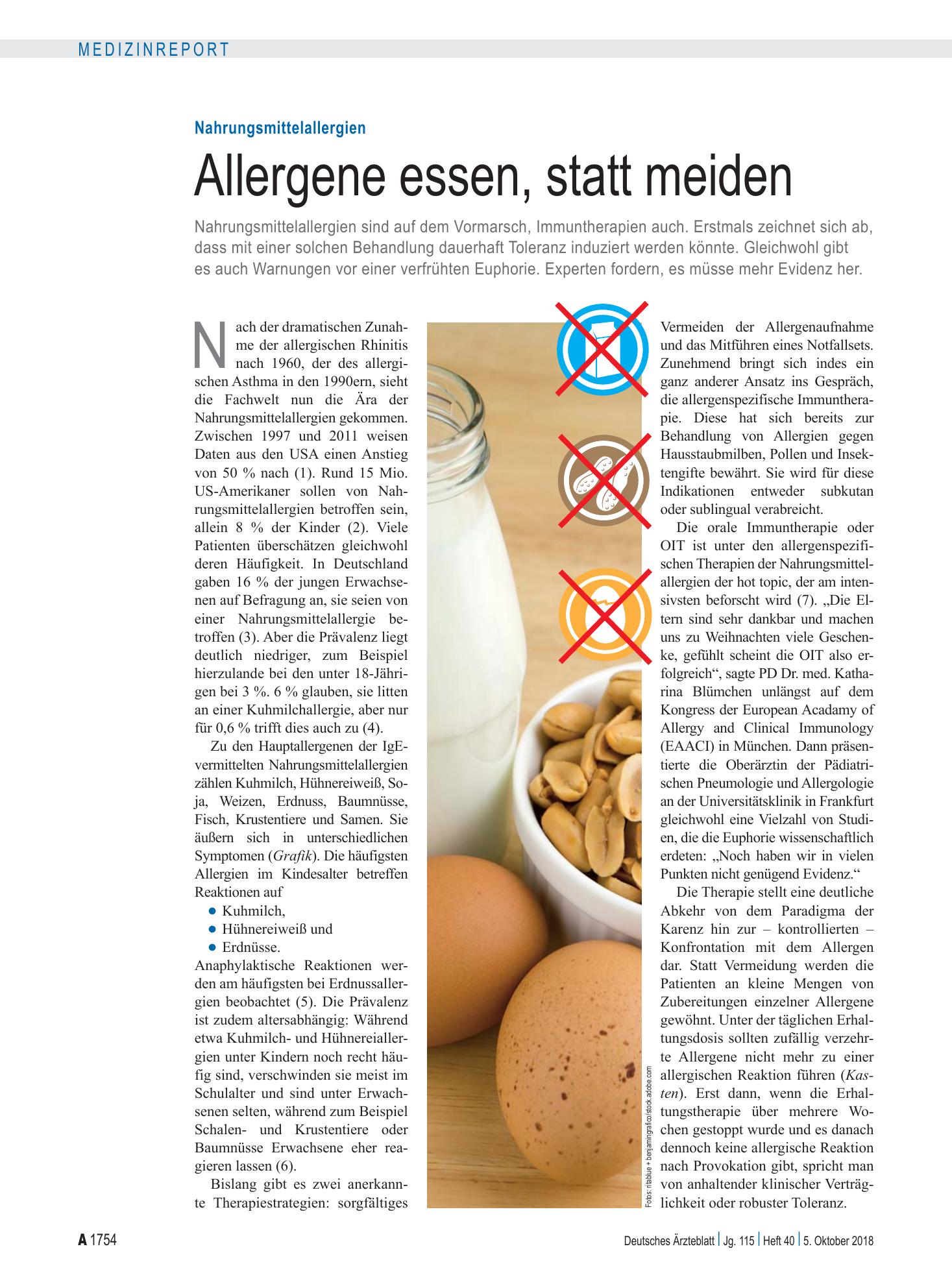 Vorschauseite 1: Nahrungsmittelallergien: Allergene essen, statt meiden – Deutsches Ärzteblatt