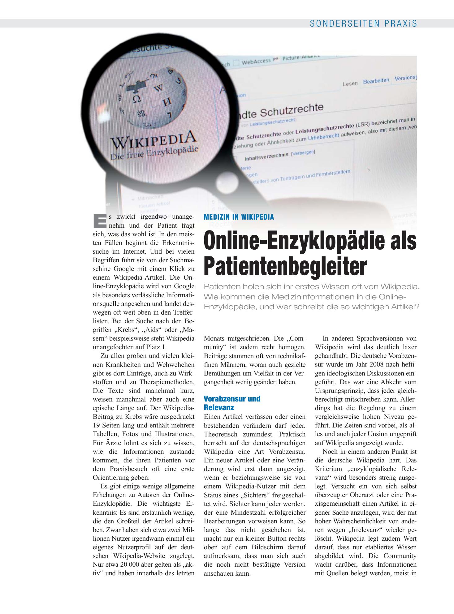 Vorschauseite 1: Medizin in Wikipedia: Online-Enzyklopädie als Patientenbegleiter – Deutsches Ärzteblatt