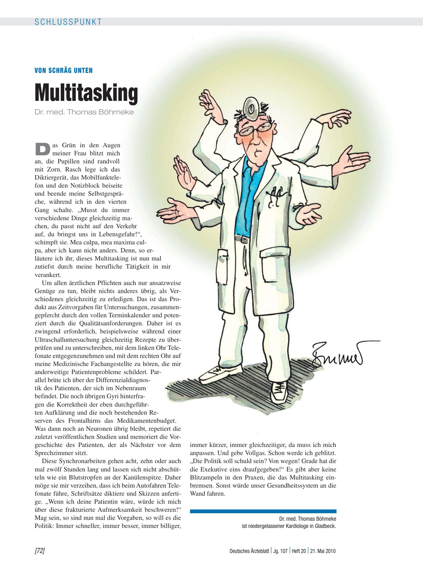 Vorschauseite 1: Von schräg unten: Multitasking – Deutsches Ärzteblatt