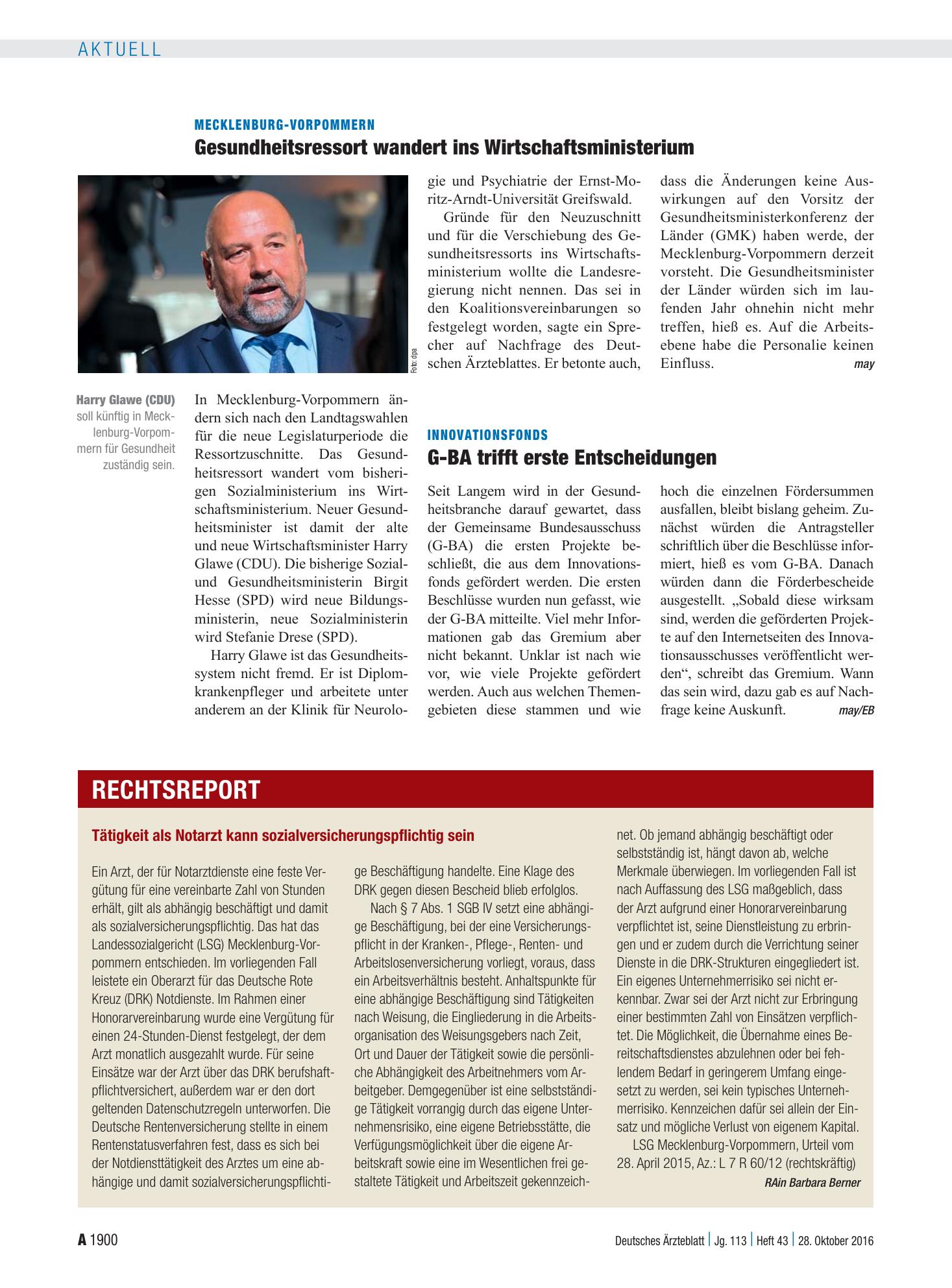 Vorschauseite 1: Innovationsfonds: G-BA trifft erste Entscheidungen – Deutsches Ärzteblatt