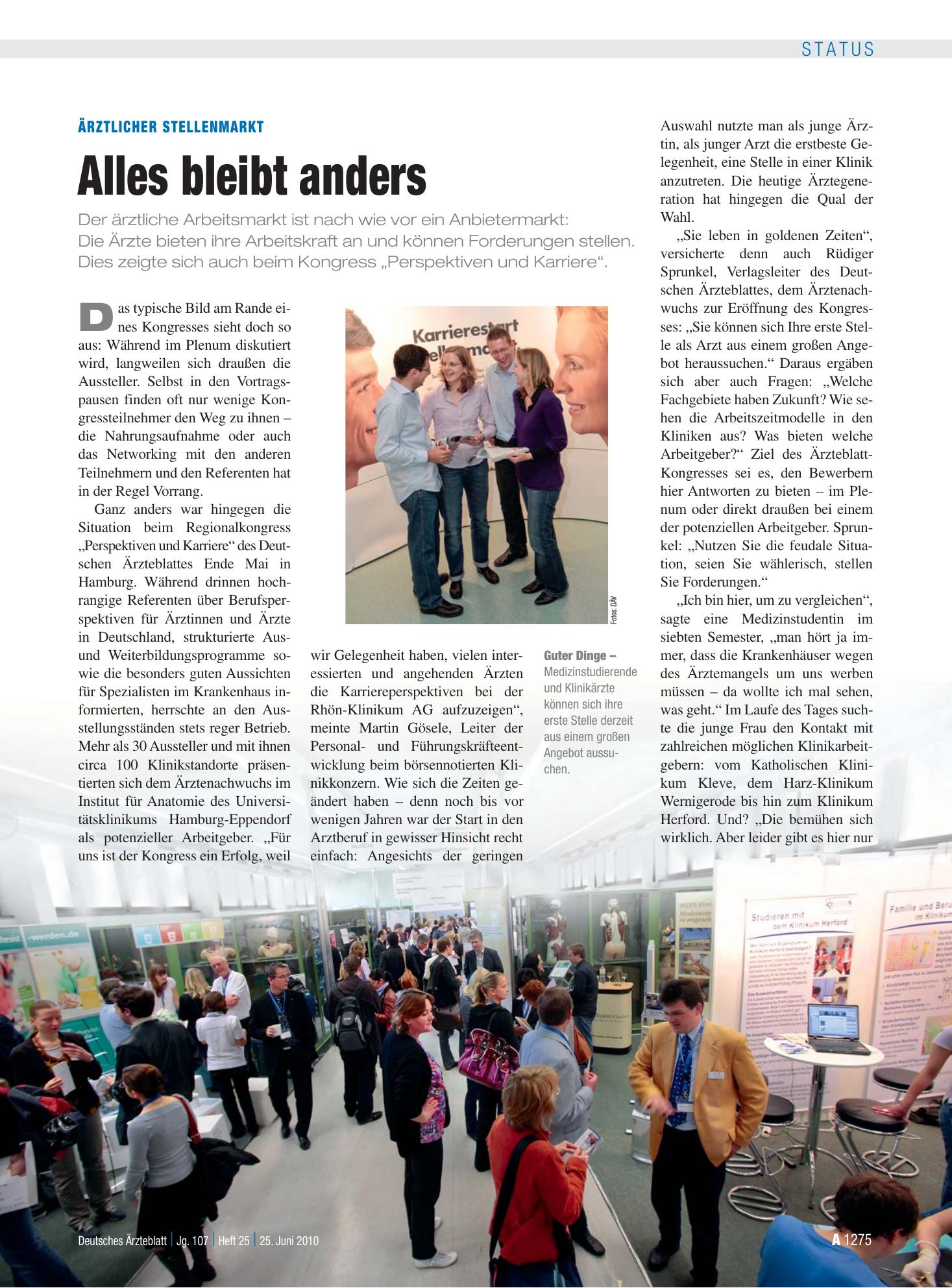 Vorschauseite 1: Ärztlicher Stellenmarkt: Alles bleibt anders – Deutsches Ärzteblatt