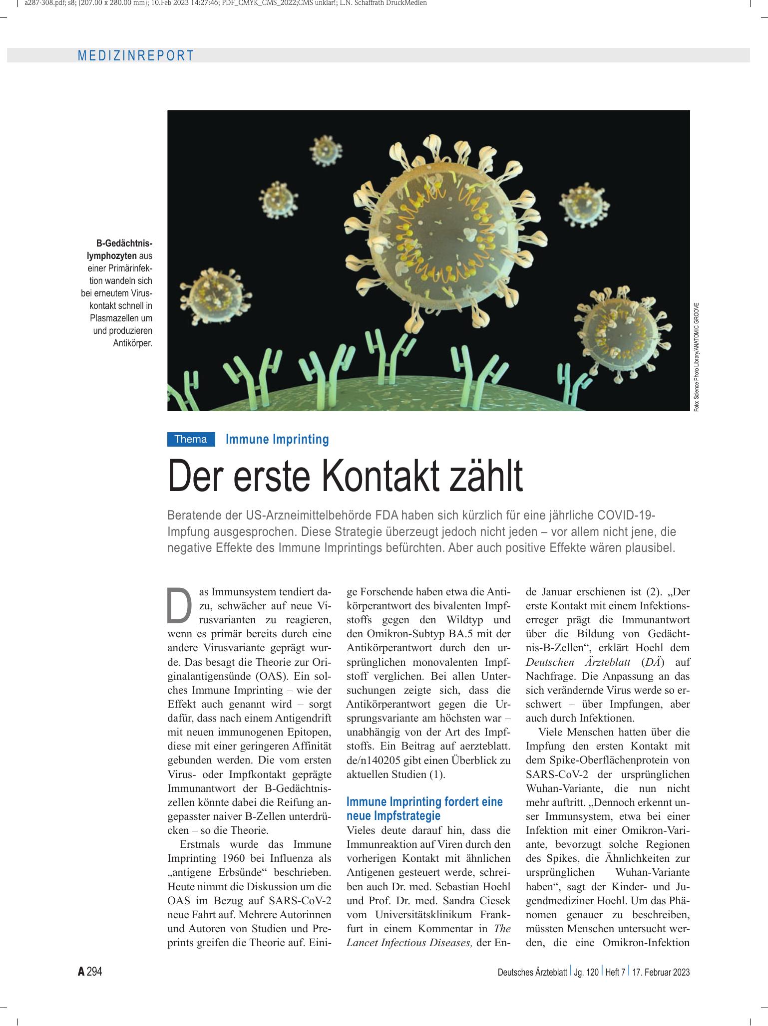 Vorschauseite 1: Immune Imprinting: Der erste Kontakt zählt – Deutsches Ärzteblatt