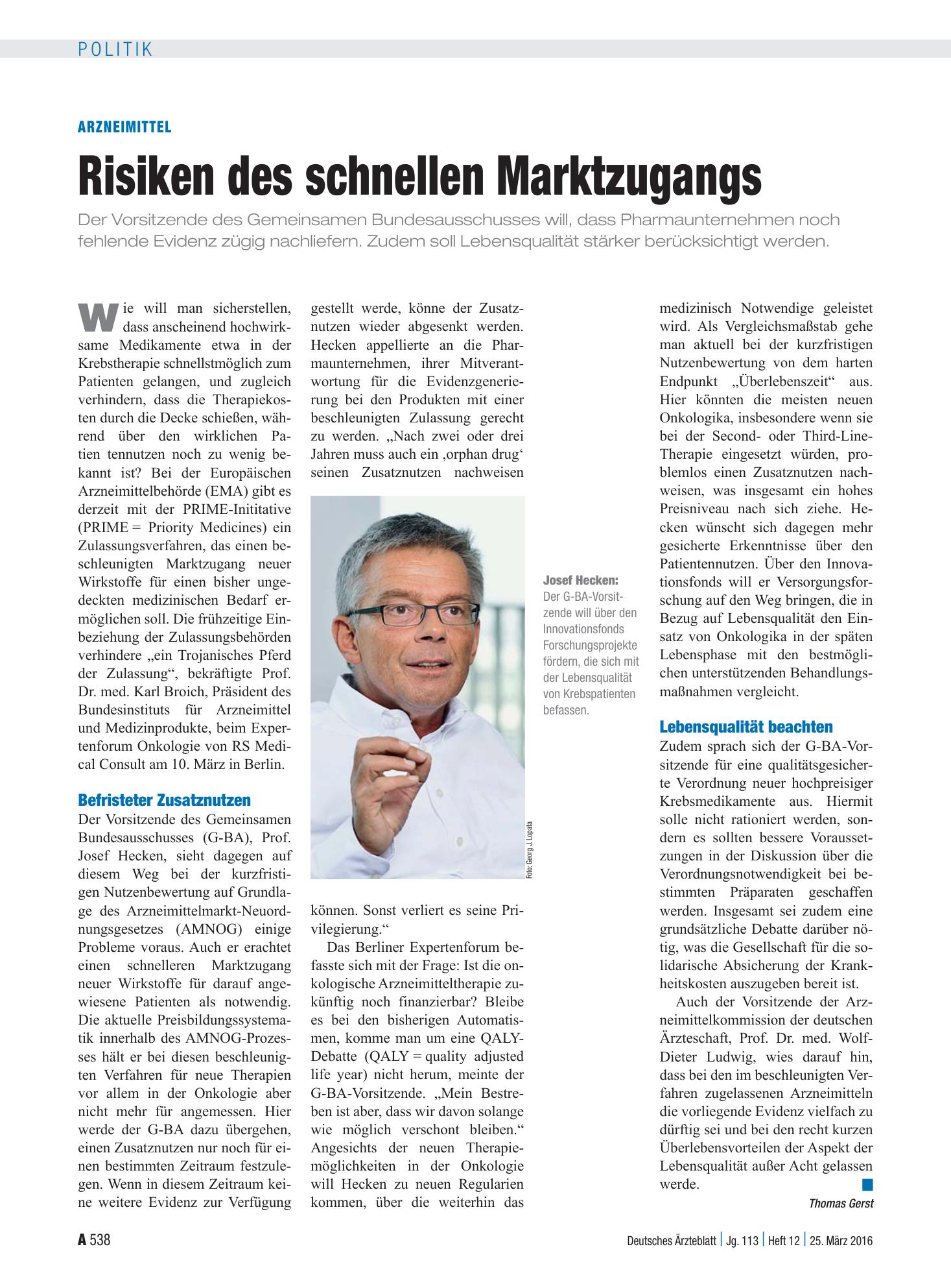 Vorschauseite 1: Arzneimittel: Risiken des schnellen Marktzugangs – Deutsches Ärzteblatt