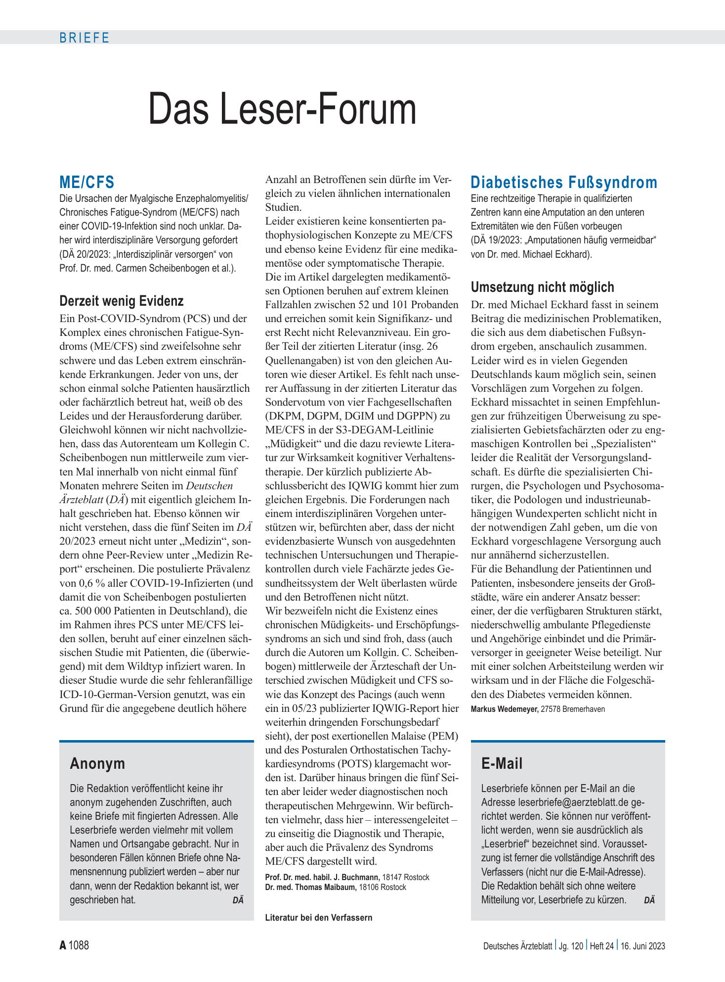 Vorschauseite 1: ME/CFS: Derzeit wenig Evidenz – Deutsches Ärzteblatt