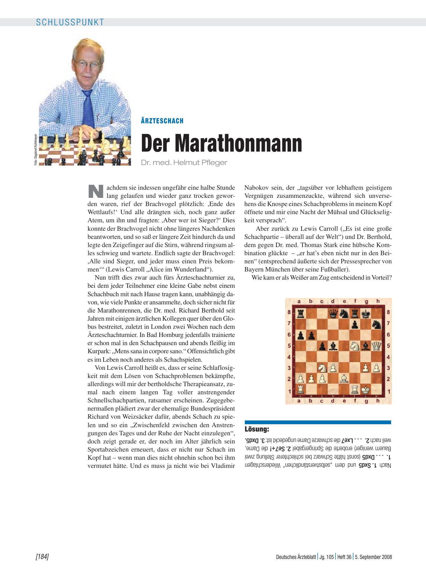 Vorschauseite 1: Ärzteschach: Der Marathonmann – Deutsches Ärzteblatt