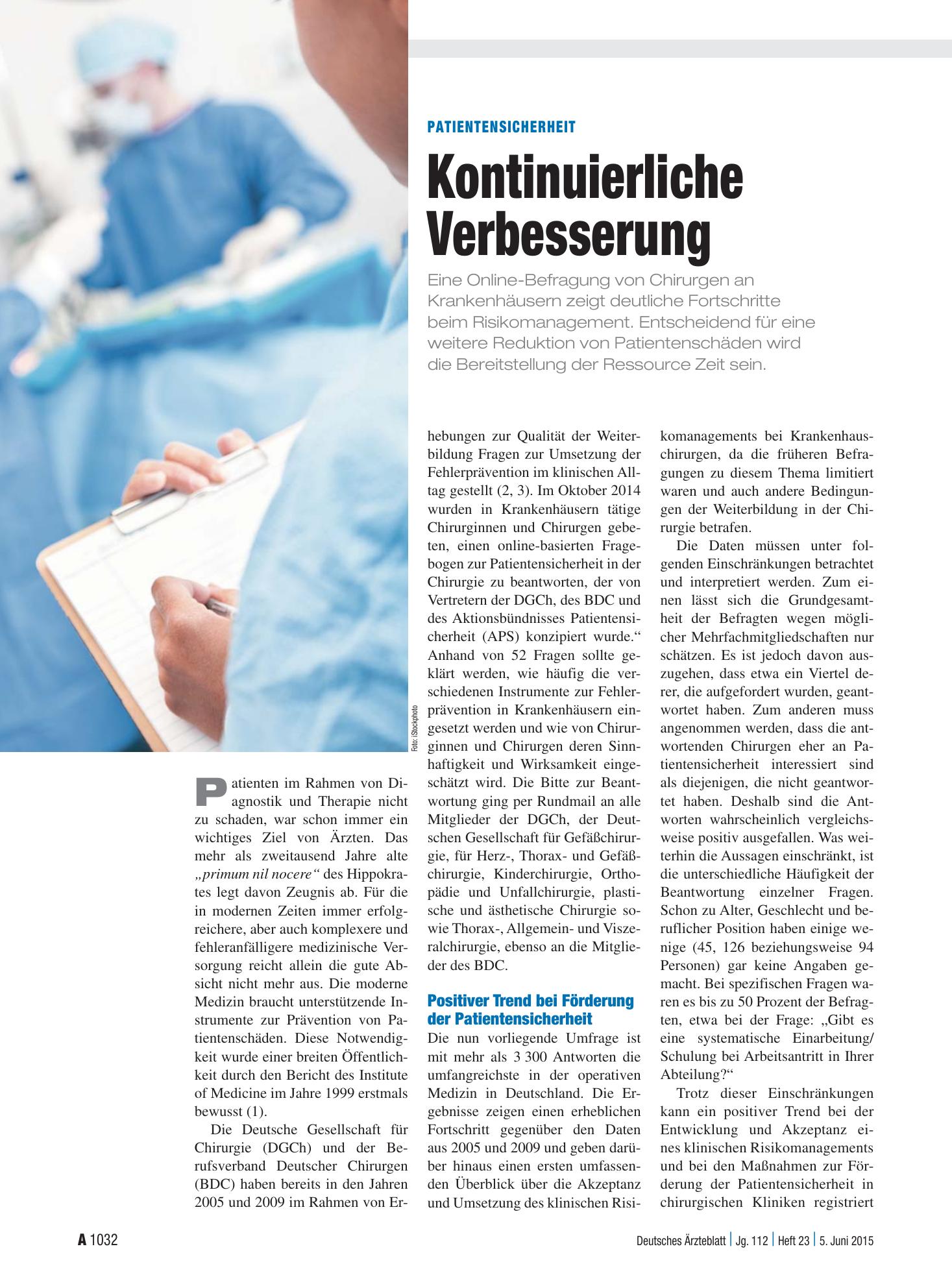 Vorschauseite 1: Patientensicherheit: Kontinuierliche Verbesserung – Deutsches Ärzteblatt