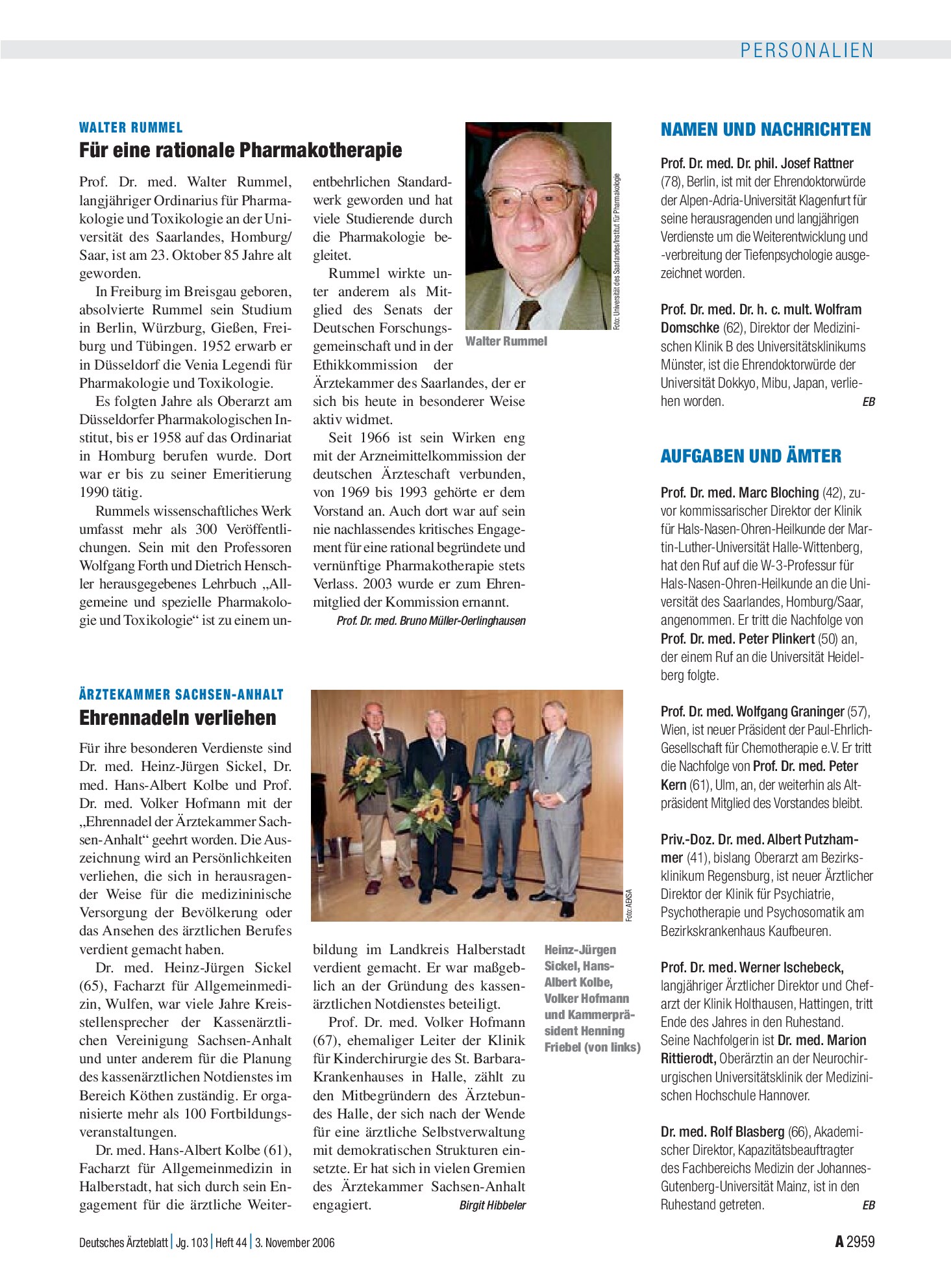 Vorschauseite 1: Aufgaben und Ämter – Deutsches Ärzteblatt