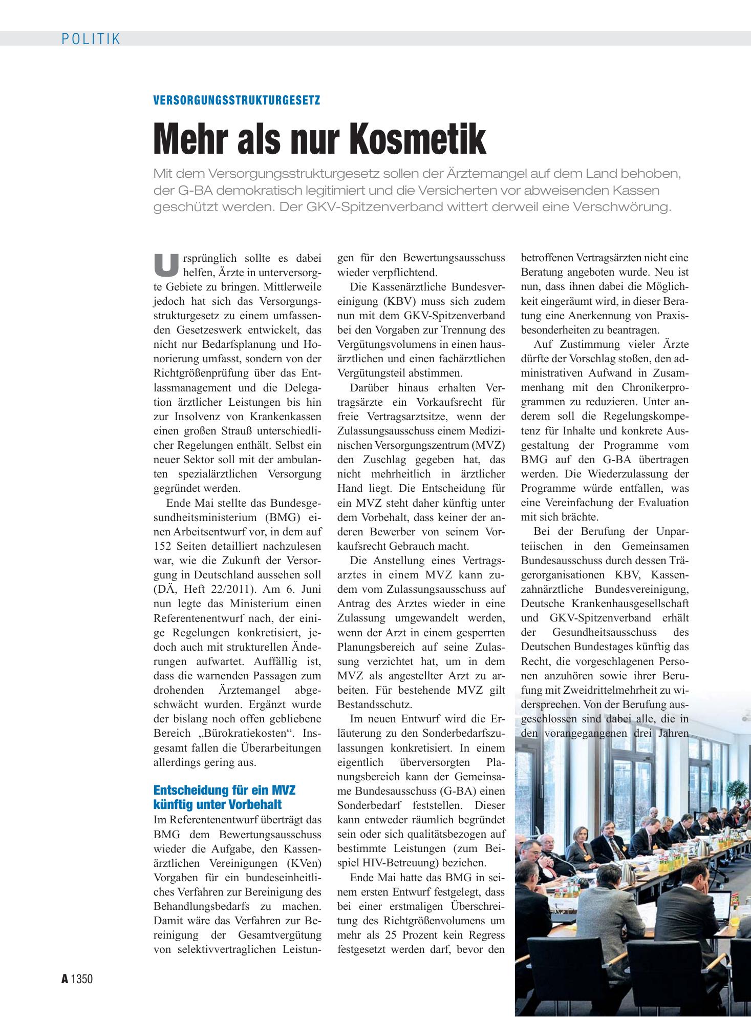 Vorschauseite 1: Versorgungsstrukturgesetz: Mehr als nur Kosmetik – Deutsches Ärzteblatt