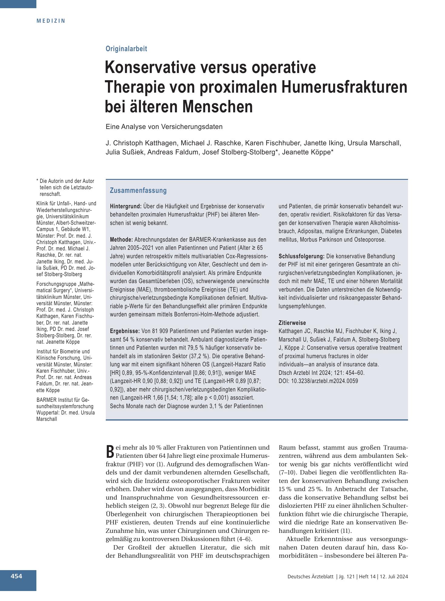 Vorschauseite 1: Konservative versus operative Therapie von proximalen Humerusfrakturen bei älteren Menschen – Deutsches Ärzteblatt