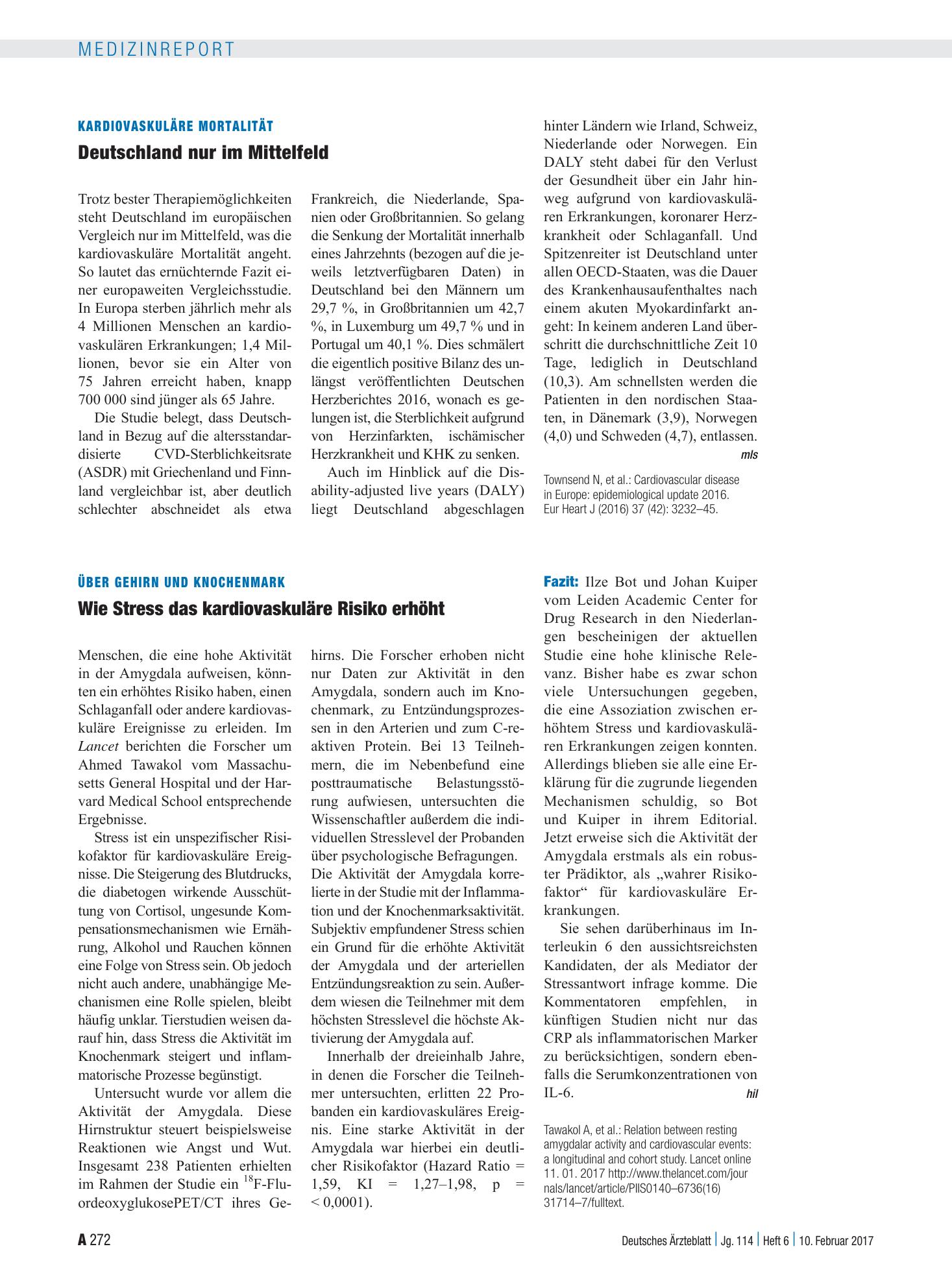 Vorschauseite 1: Über Gehirn und Knochenmark: Wie Stress das kardiovaskuläre Risiko erhöht – Deutsches Ärzteblatt