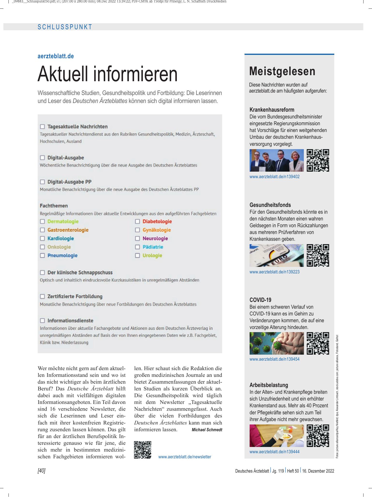 Vorschauseite 1: Meistgelesen – Deutsches Ärzteblatt