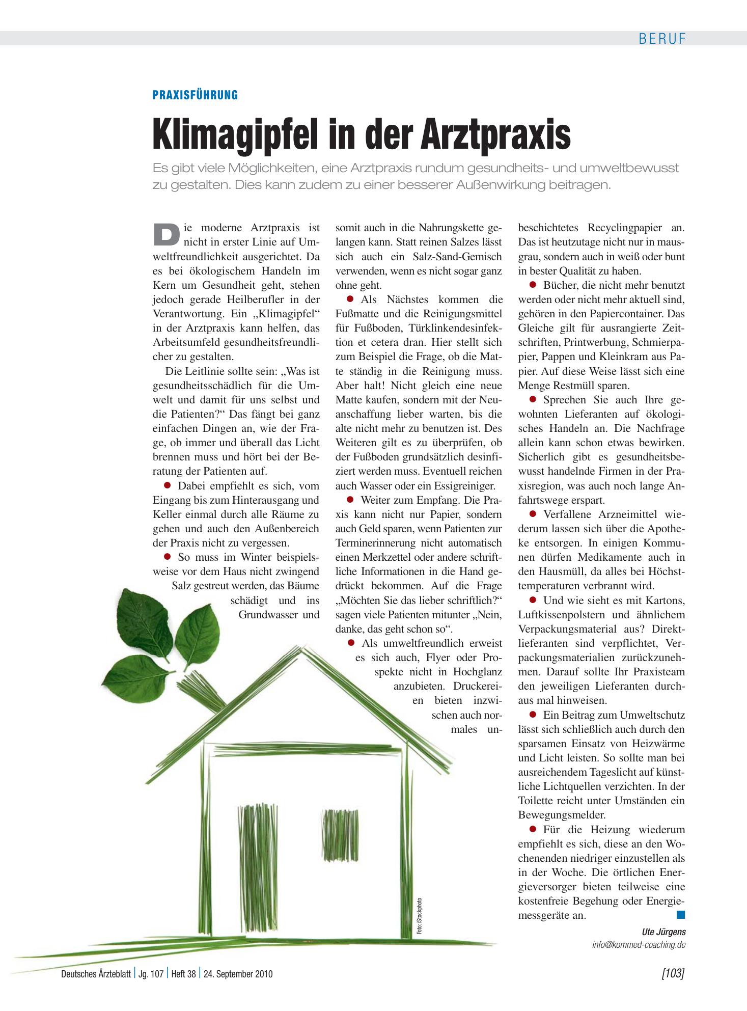 Vorschauseite 1: Praxisführung: Klimagipfel in der Arztpraxis – Deutsches Ärzteblatt