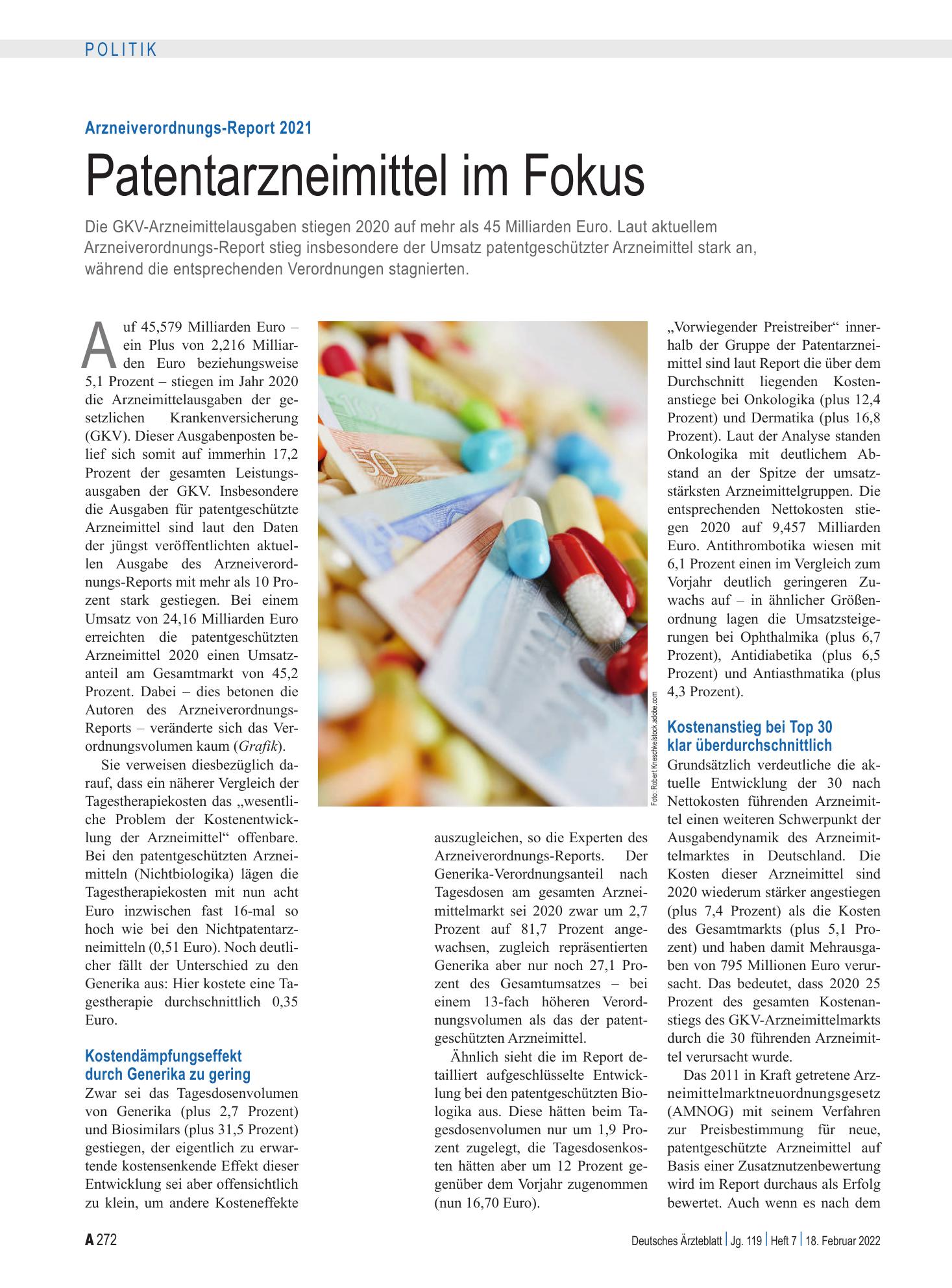 Vorschauseite 1: Arzneiverordnungs-Report 2021: Patentarzneimittel im Fokus – Deutsches Ärzteblatt