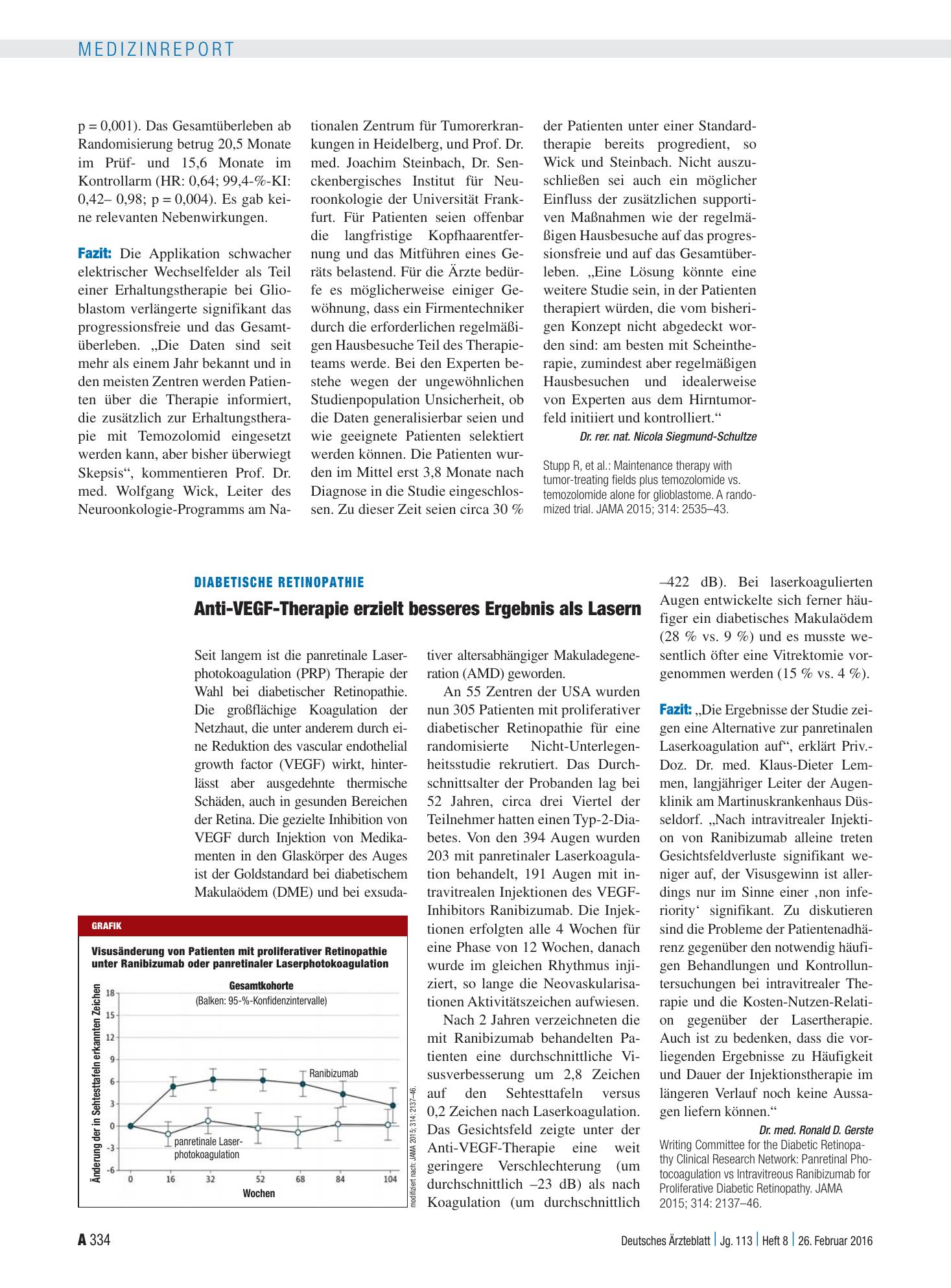 Vorschauseite 1: Diabetische Retinopathie: Anti-VEGF-Therapie erzielt besseres Ergebnis als Lasern – Deutsches Ärzteblatt