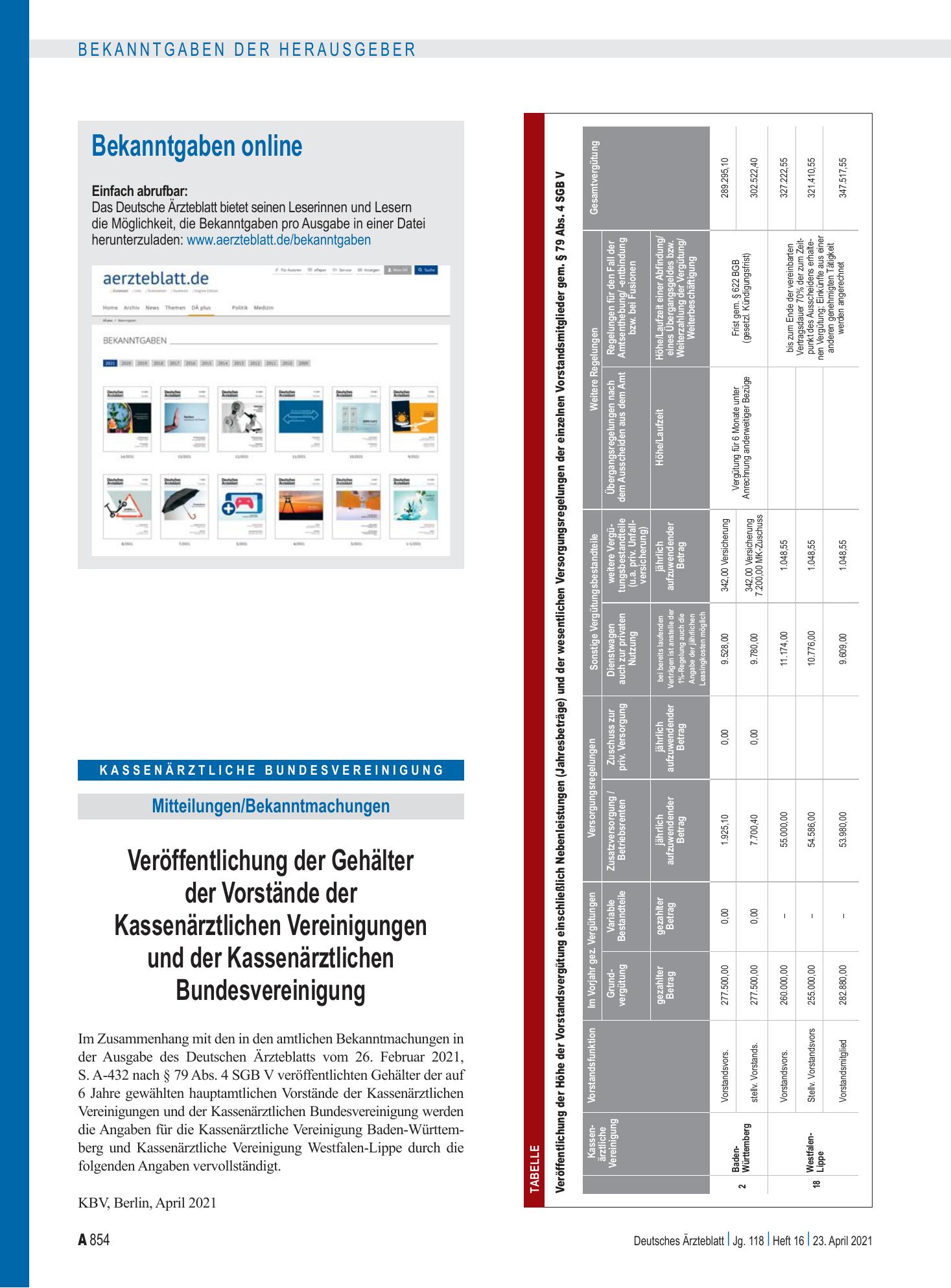 Vorschauseite 1: Bekanntgaben online – Deutsches Ärzteblatt