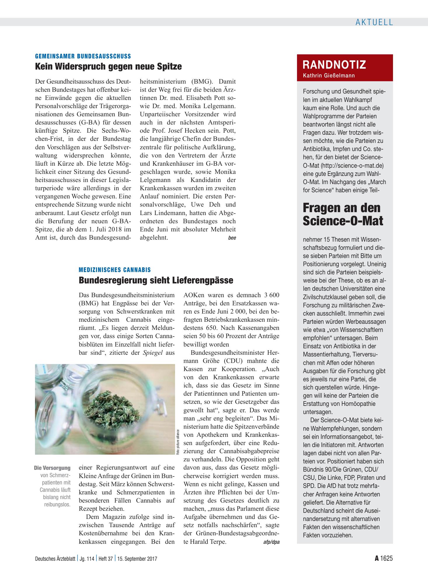 Vorschauseite 1: Randnotiz: Fragen an den Science-O-Mat – Deutsches Ärzteblatt