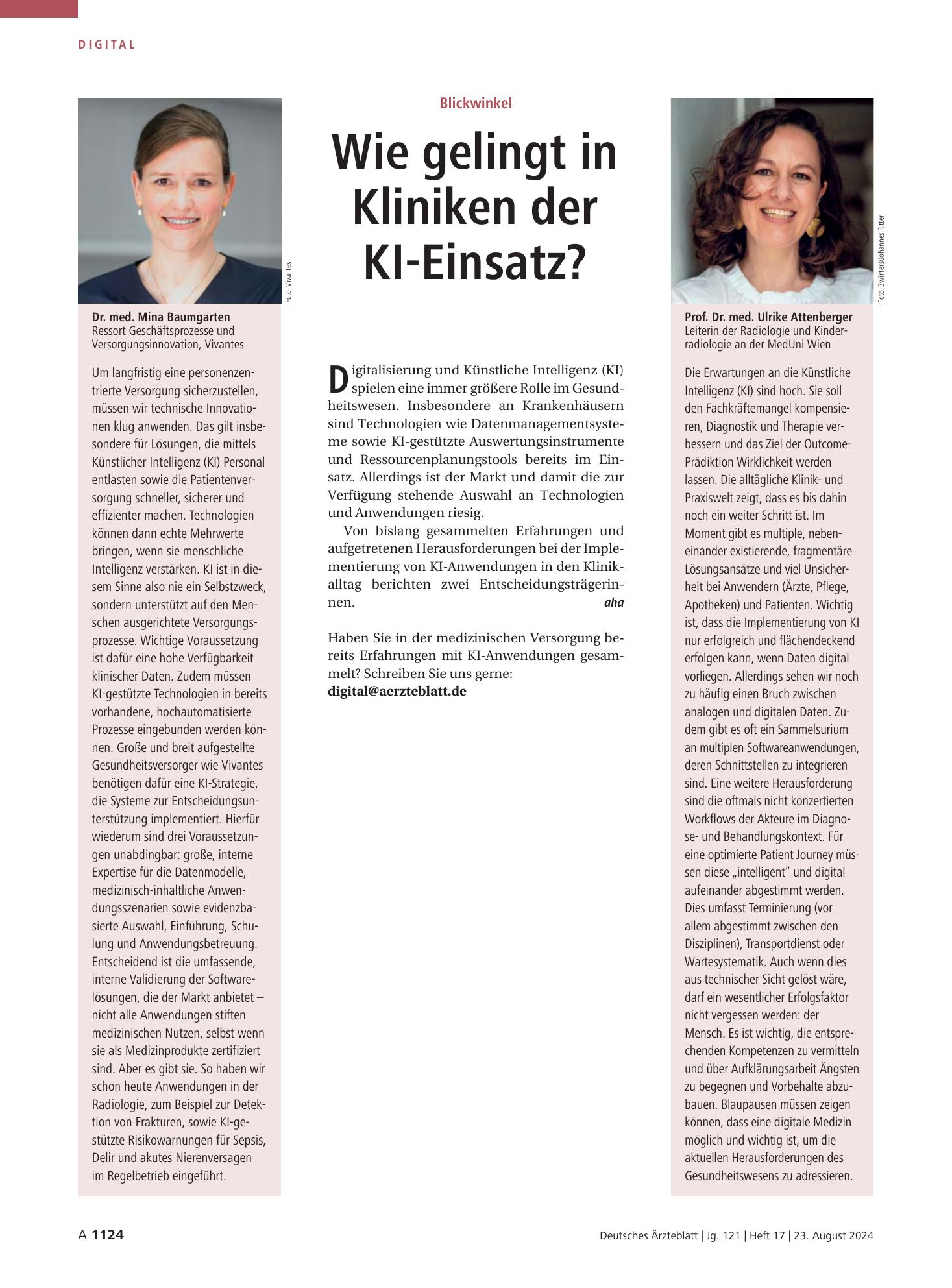 Vorschauseite 1: Blickwinkel: Wie gelingt in Kliniken der KI-Einsatz? – Deutsches Ärzteblatt