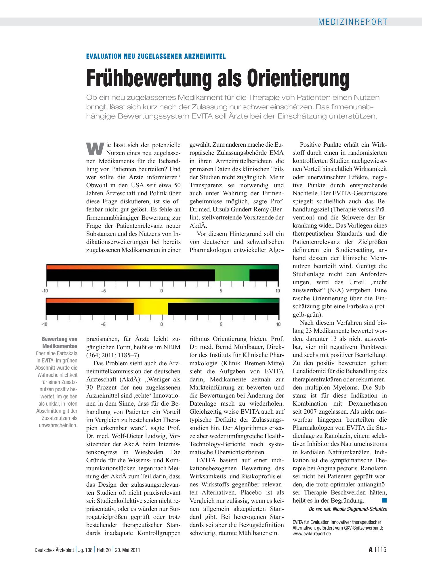 Vorschauseite 1: Evaluation neu zugelassener Arzneimittel: Frühbewertung als Orientierung – Deutsches Ärzteblatt