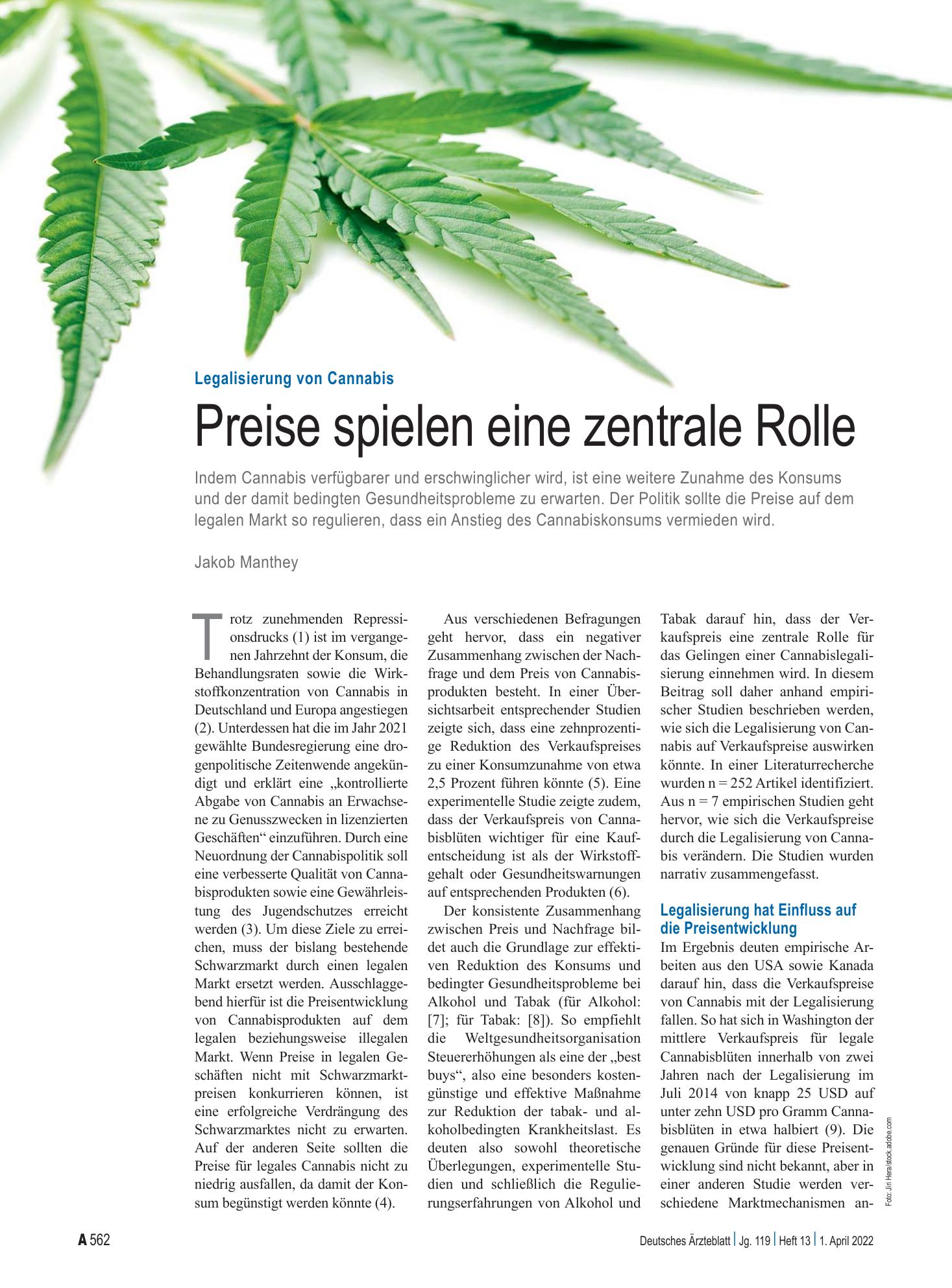 Vorschauseite 1: Legalisierung von Cannabis: Preise spielen eine zentrale Rolle – Deutsches Ärzteblatt