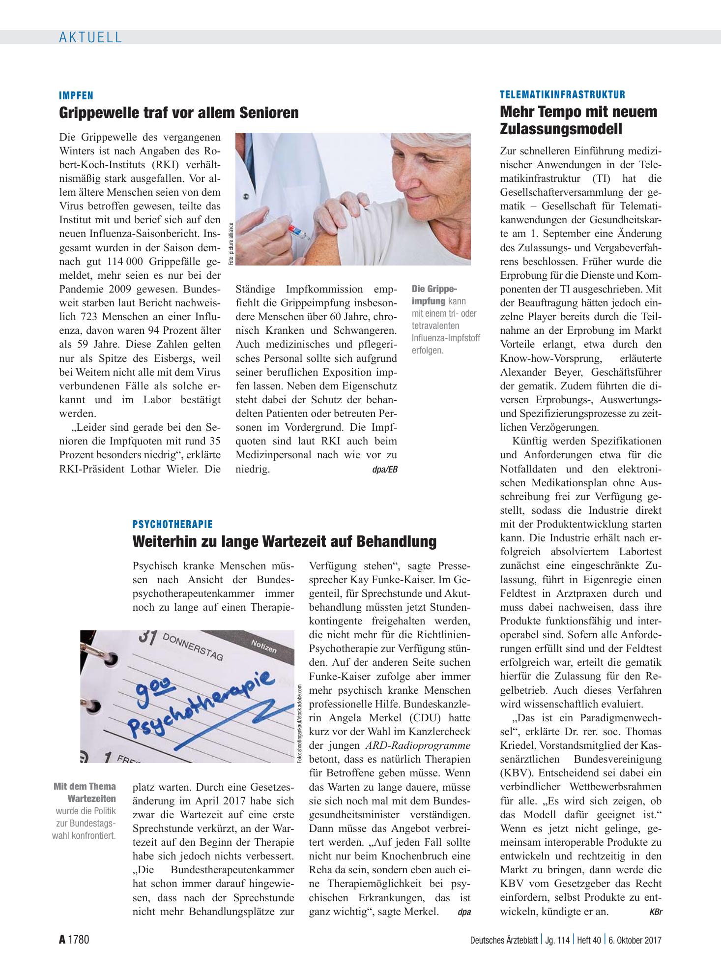 Vorschauseite 1: Psychotherapie: Weiterhin zu lange Wartezeit auf Behandlung – Deutsches Ärzteblatt
